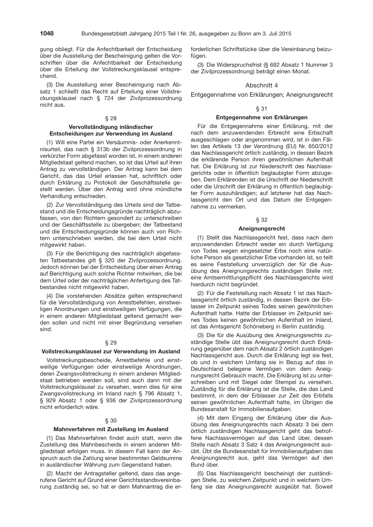 BGBl. 2015, Seite 1048 — Originalseite als Abbildung