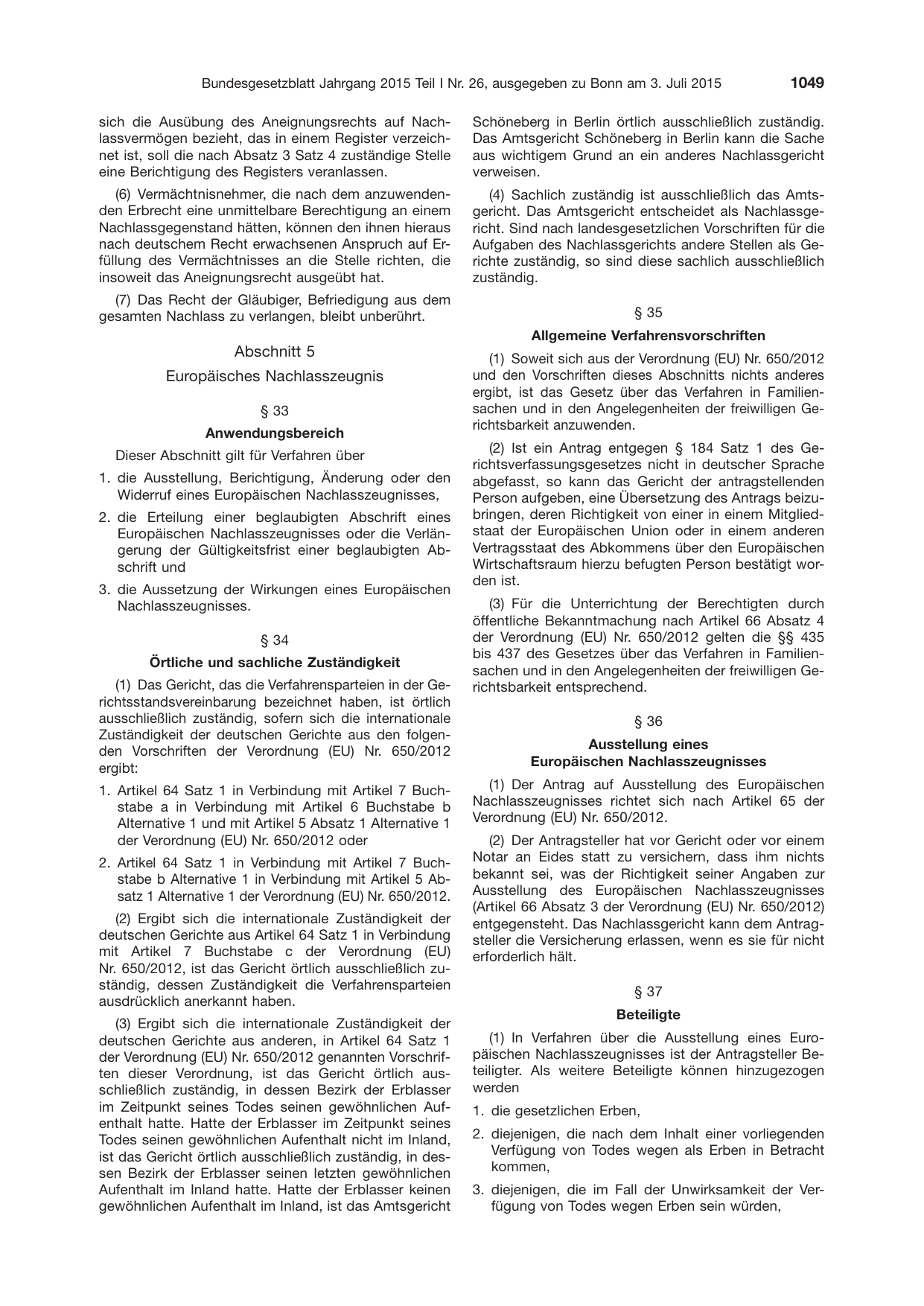 BGBl. 2015, Seite 1049 — Originalseite als Abbildung