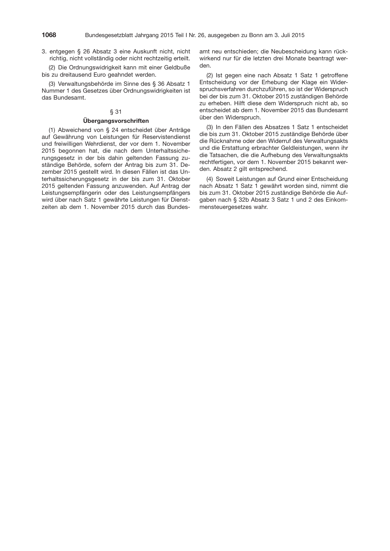 BGBl. 2015, Seite 1068 — Originalseite als Abbildung