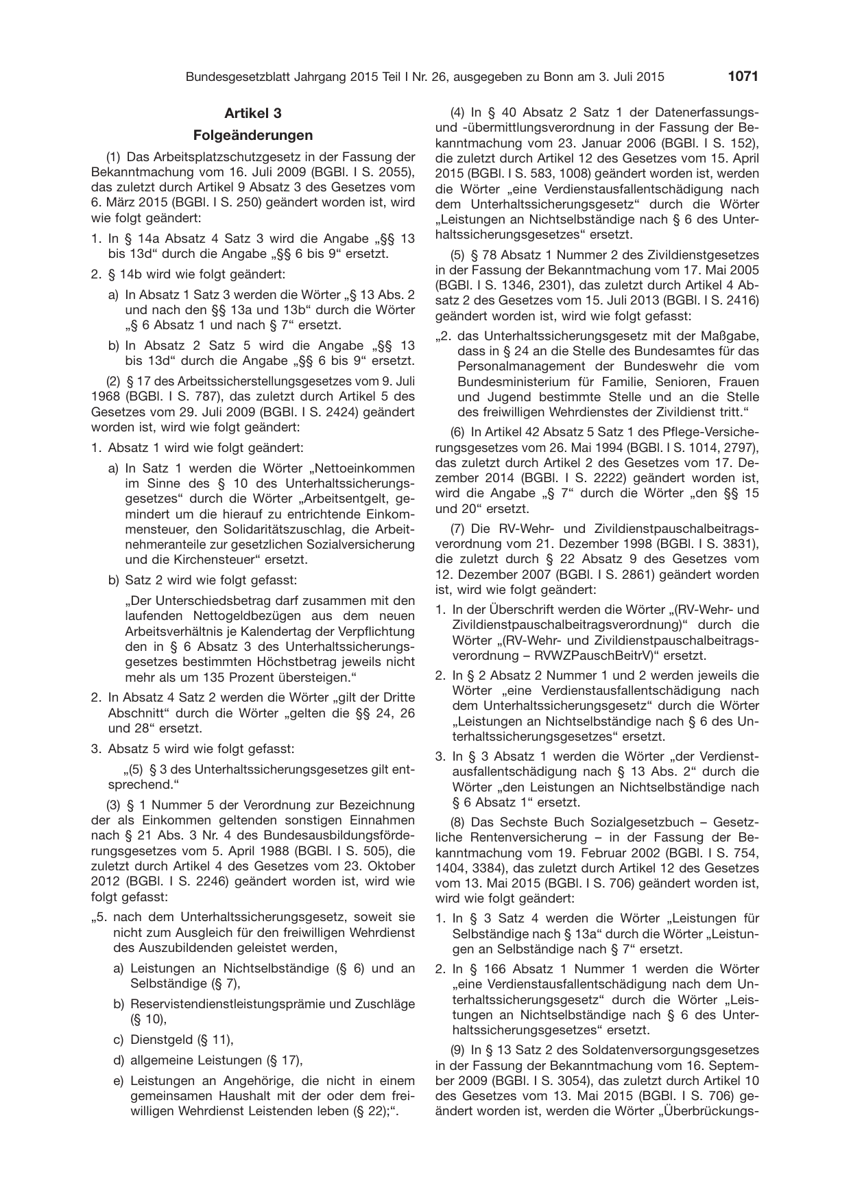 BGBl. 2015, Seite 1071 — Originalseite als Abbildung