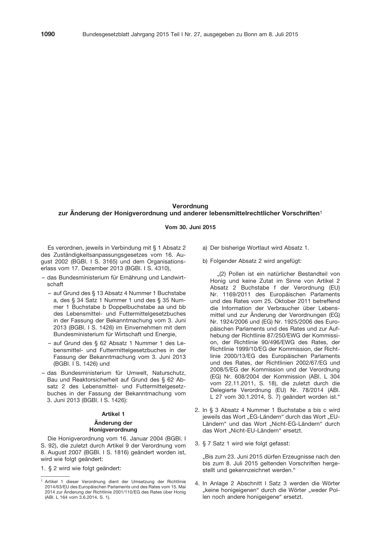 BGBl. 2015, Seite 1090 — Originalseite als Abbildung
