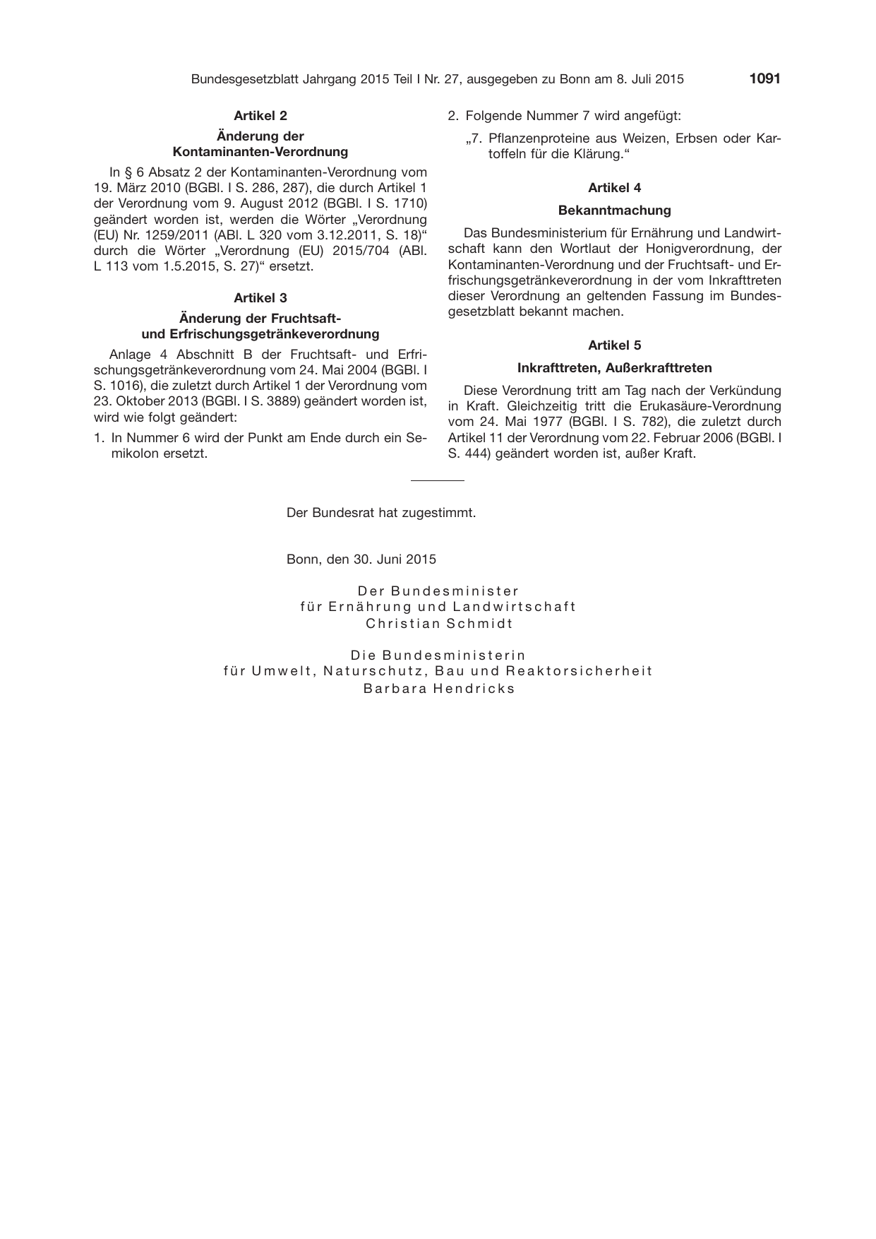 BGBl. 2015, Seite 1091 — Originalseite als Abbildung