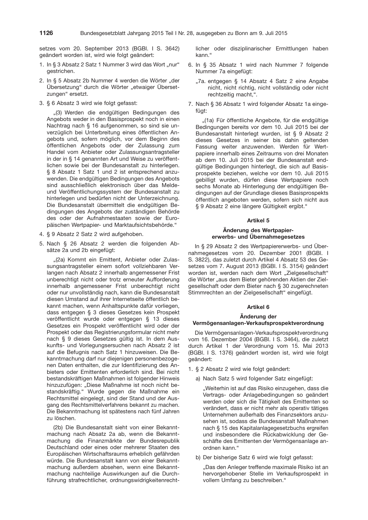 BGBl. 2015, Seite 1126 — Originalseite als Abbildung