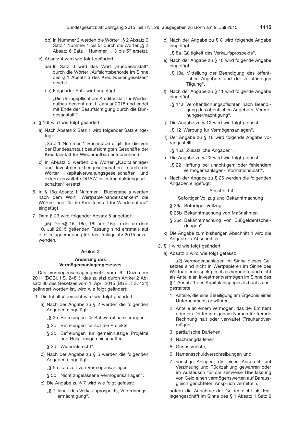 BGBl. 2015, Seite 1115 — Originalseite als Abbildung
