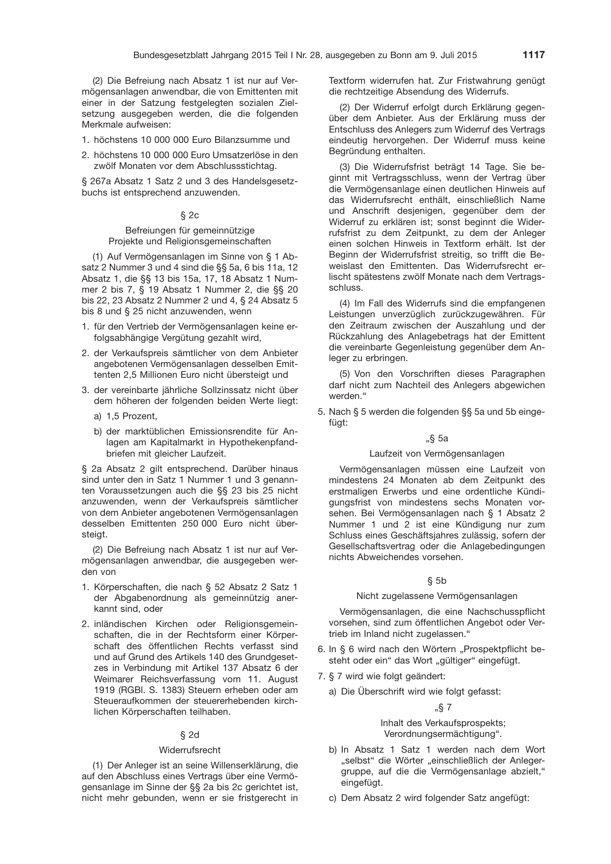 BGBl. 2015, Seite 1117 — Originalseite als Abbildung