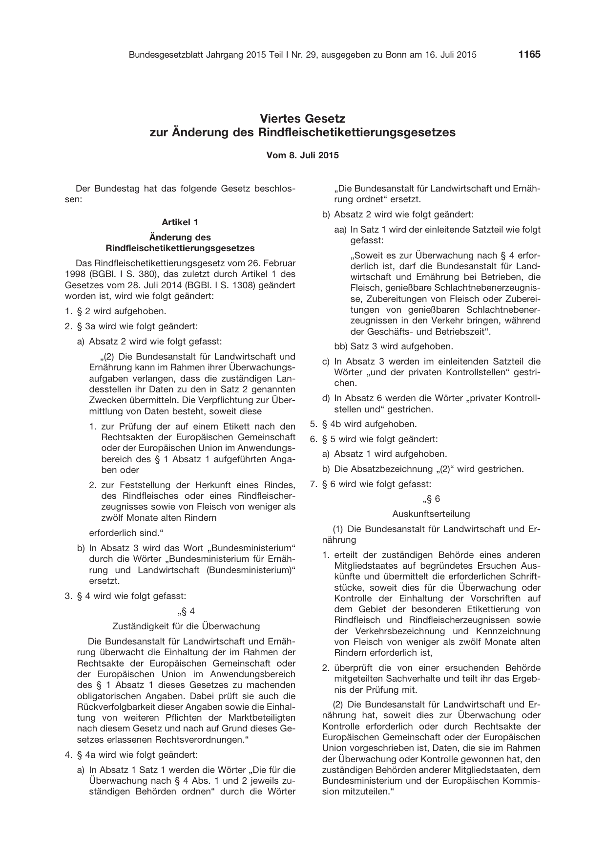 BGBl. 2015, Seite 1165 — Originalseite als Abbildung