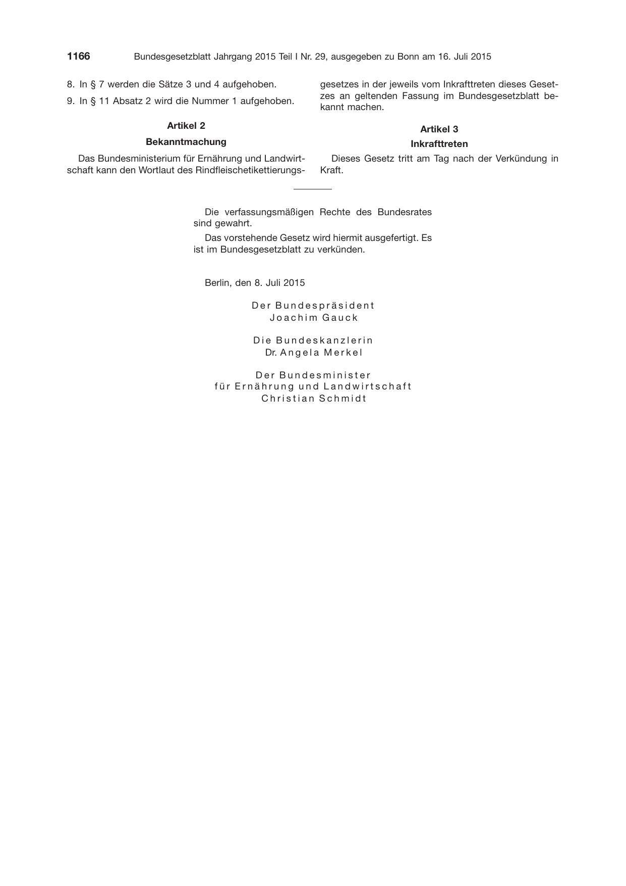 BGBl. 2015, Seite 1166 — Originalseite als Abbildung