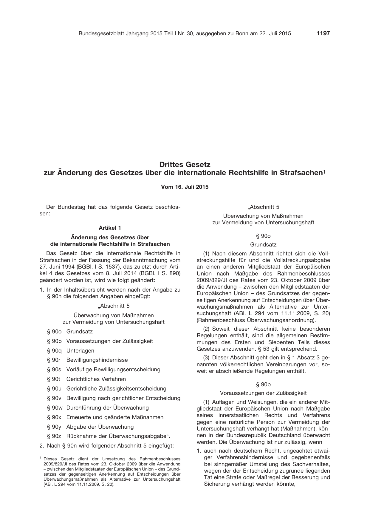 BGBl. 2015, Seite 1197 — Originalseite als Abbildung