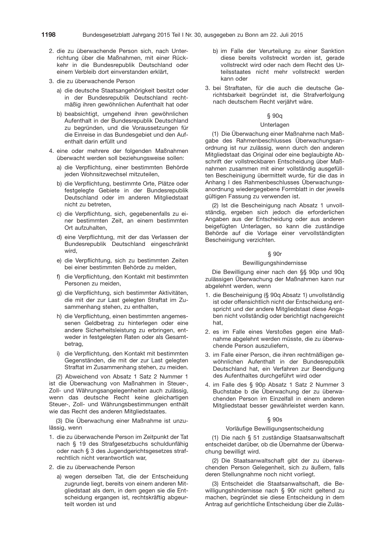 BGBl. 2015, Seite 1198 — Originalseite als Abbildung