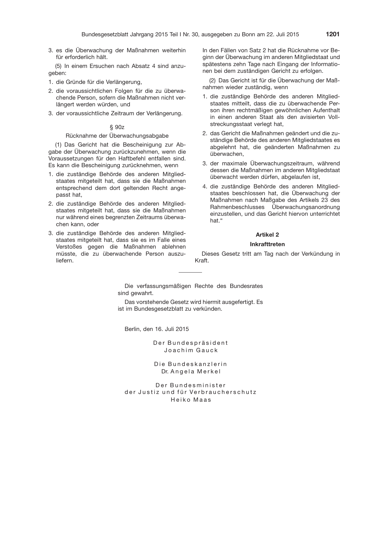 BGBl. 2015, Seite 1201 — Originalseite als Abbildung