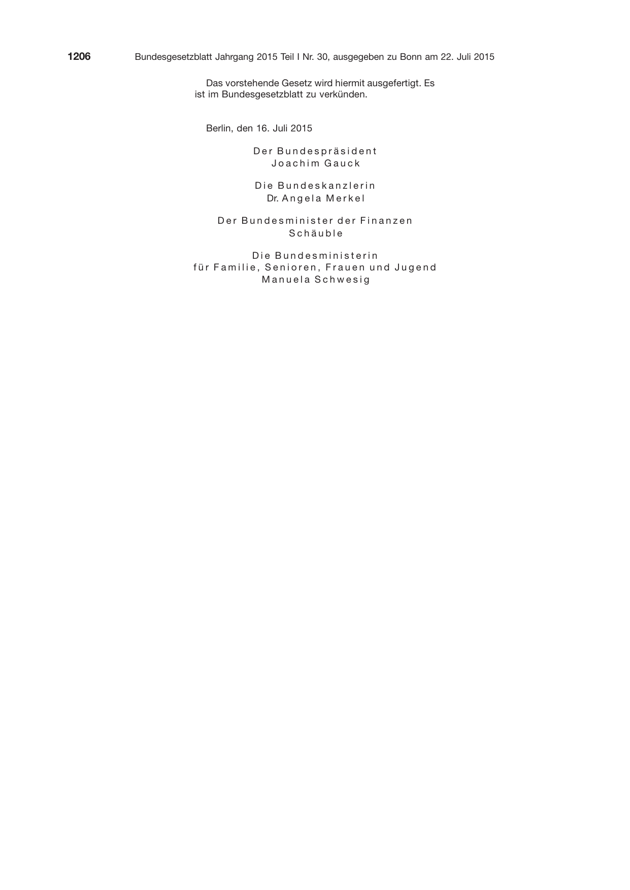 BGBl. 2015, Seite 1206 — Originalseite als Abbildung