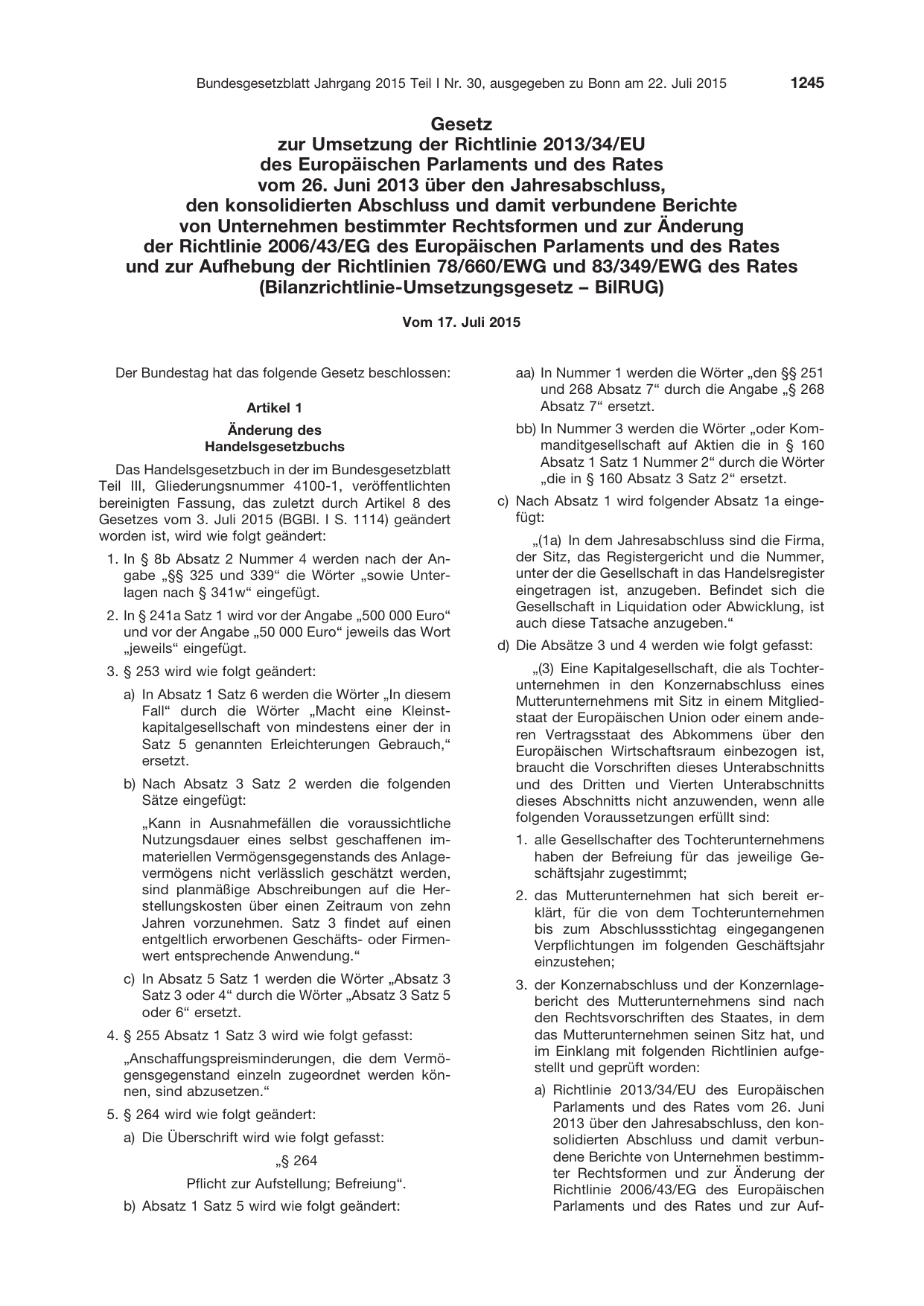 BGBl. 2015, Seite 1245 — Originalseite als Abbildung