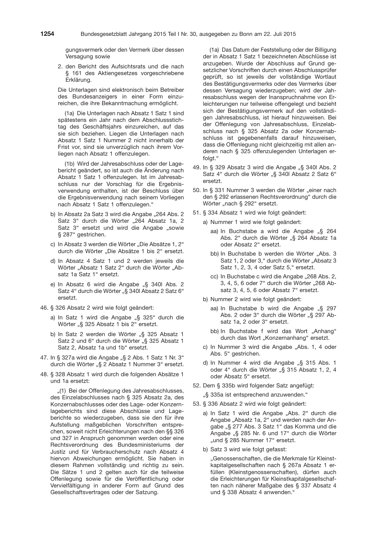 BGBl. 2015, Seite 1254 — Originalseite als Abbildung