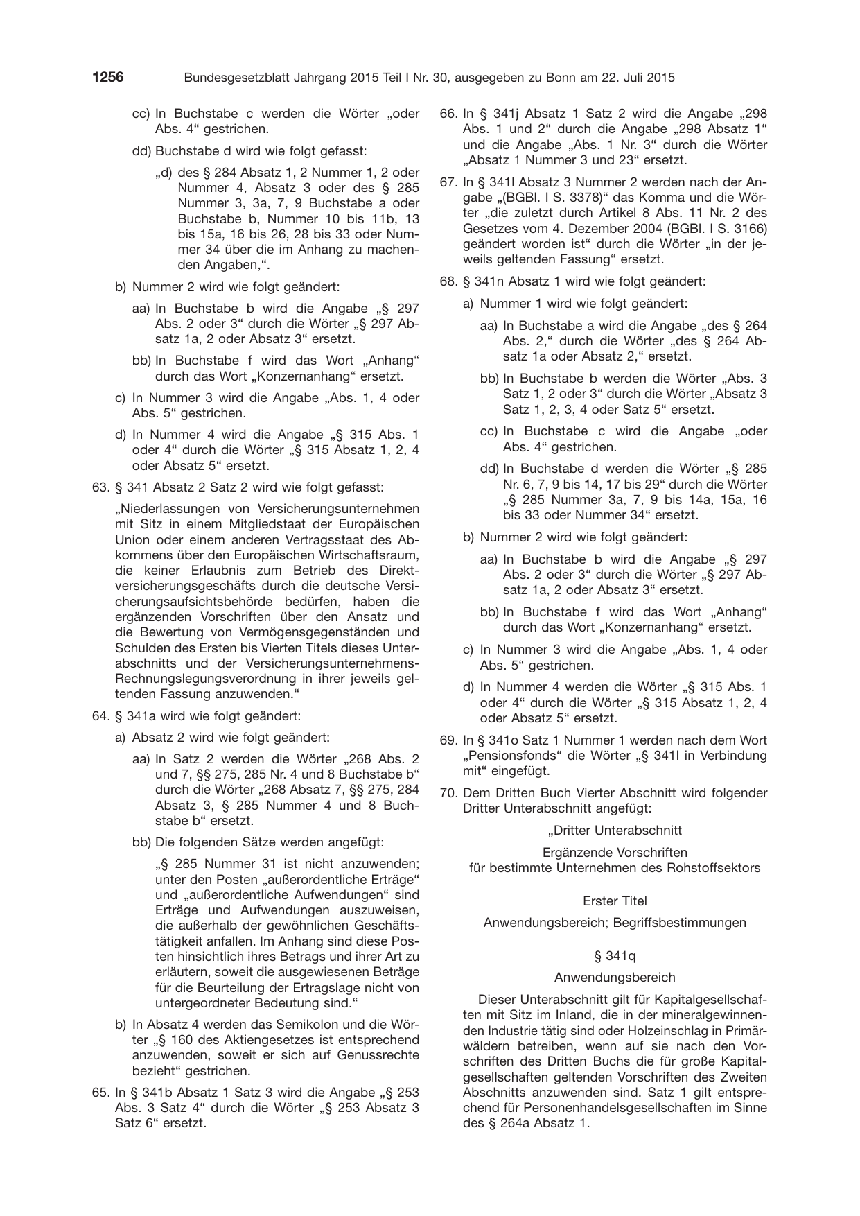BGBl. 2015, Seite 1256 — Originalseite als Abbildung