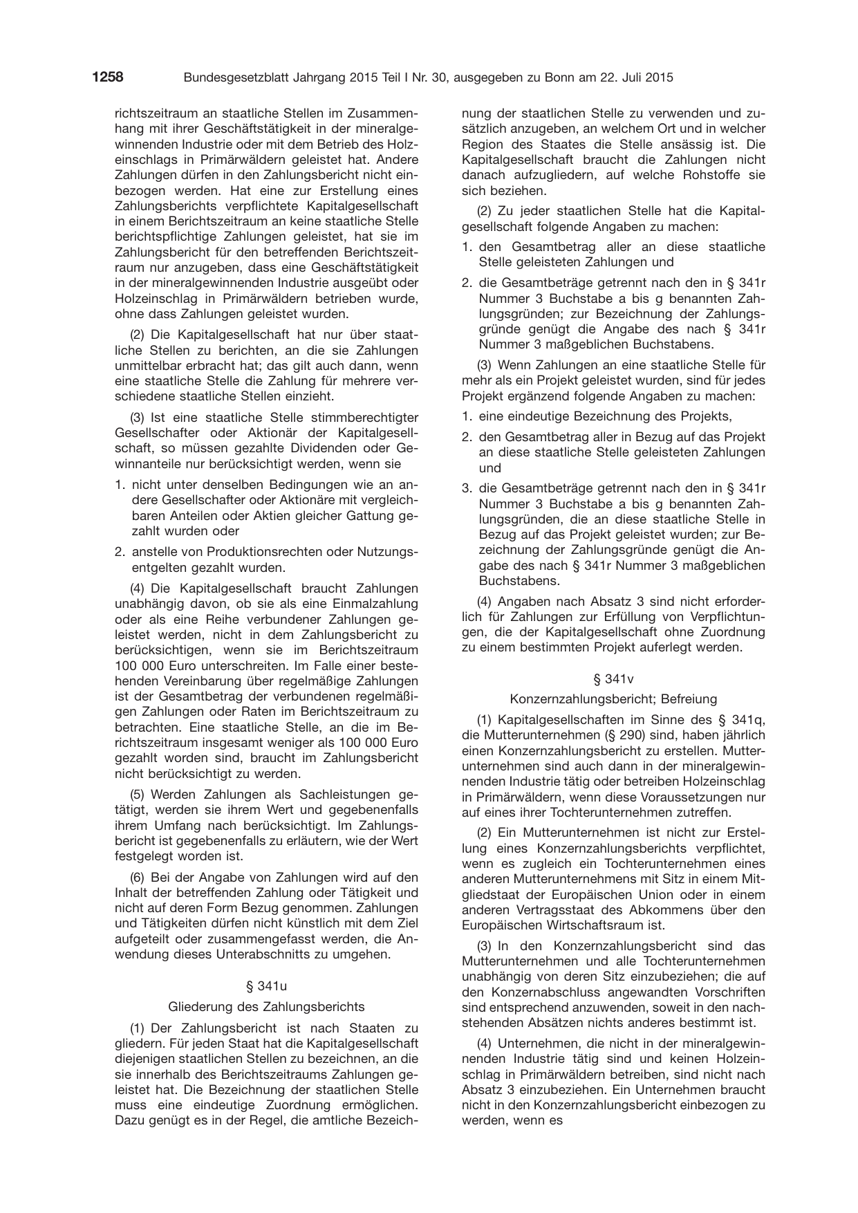 BGBl. 2015, Seite 1258 — Originalseite als Abbildung