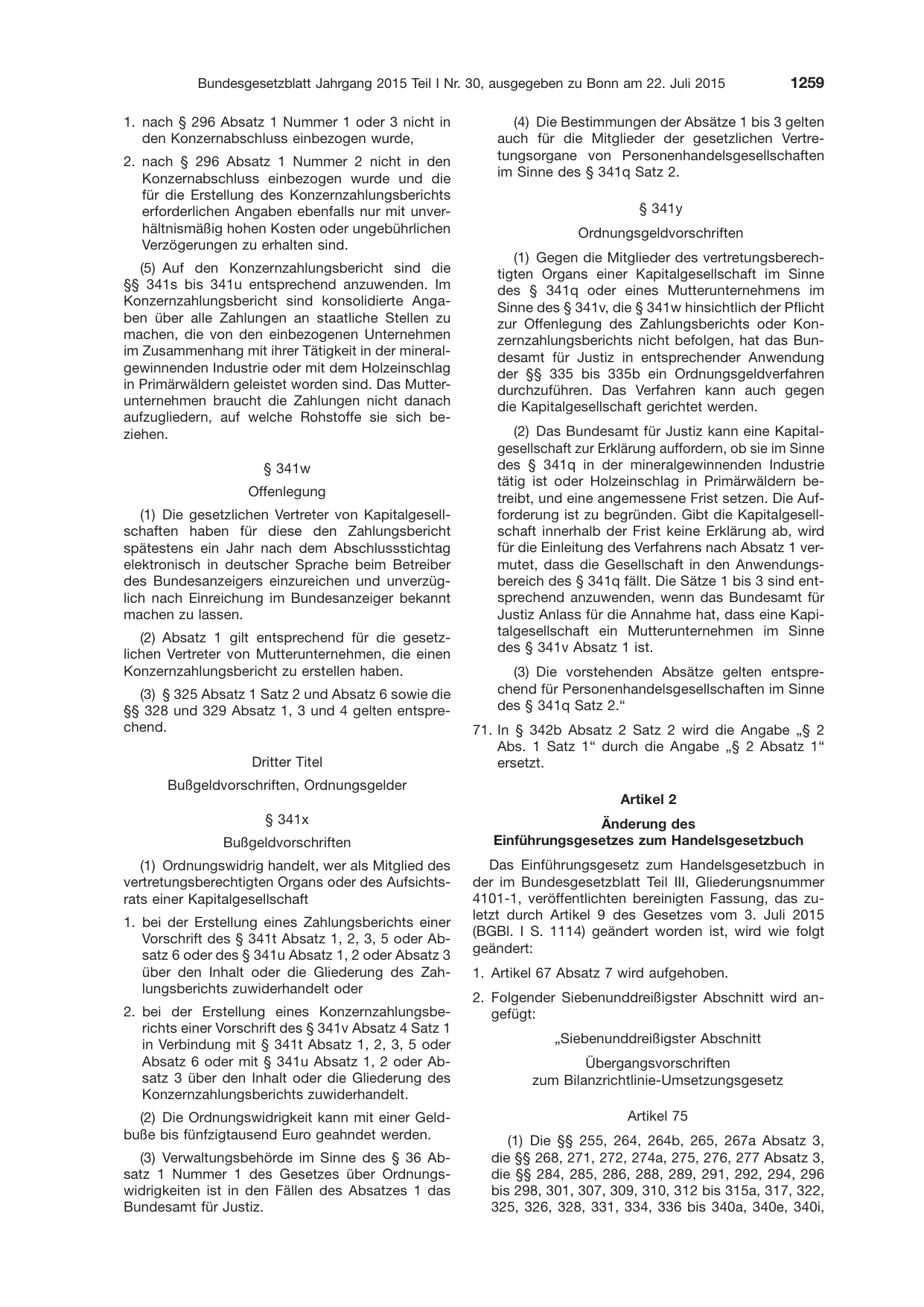BGBl. 2015, Seite 1259 — Originalseite als Abbildung