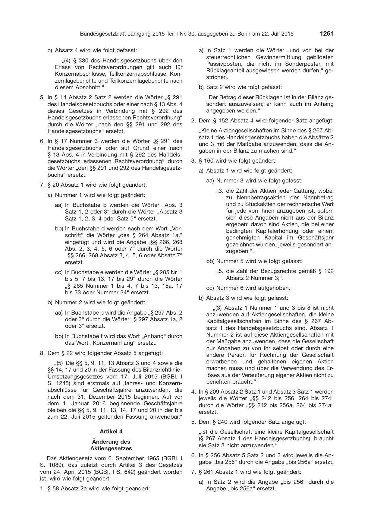 BGBl. 2015, Seite 1261 — Originalseite als Abbildung
