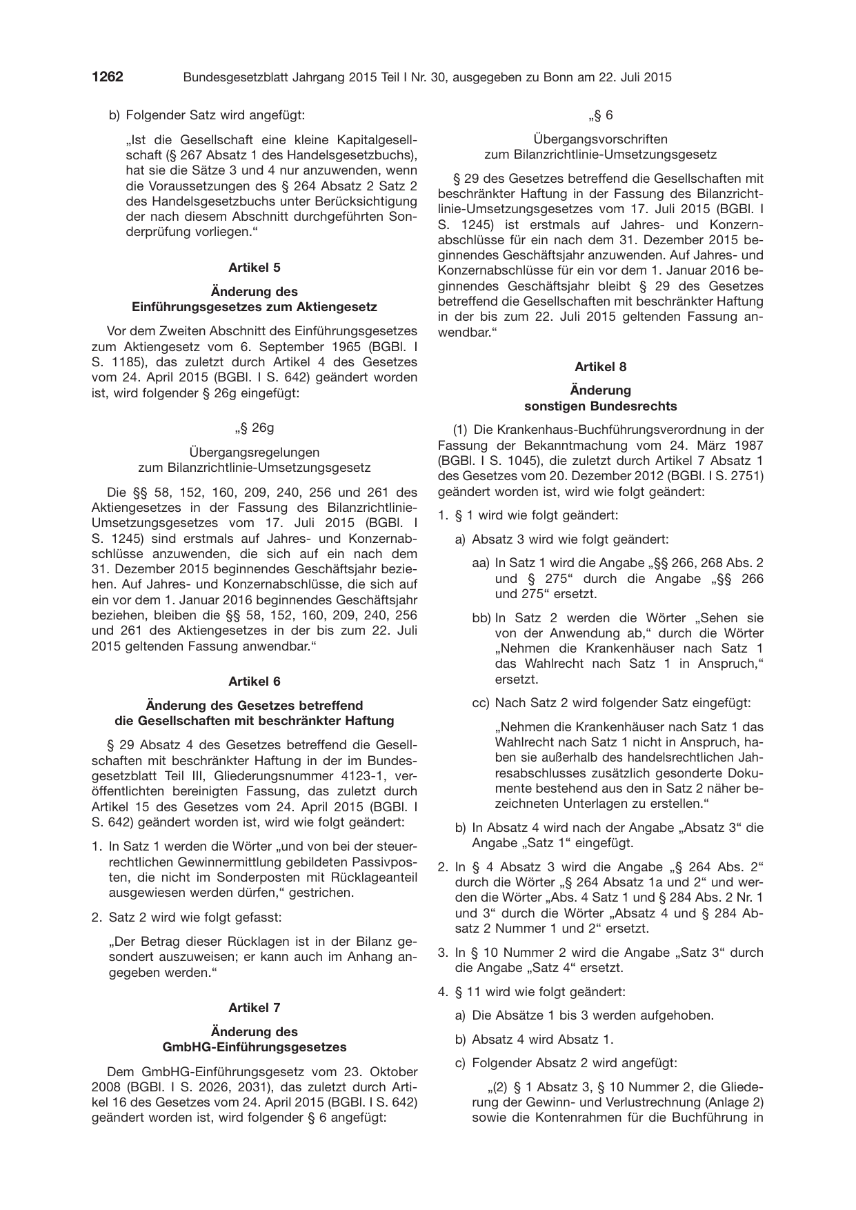 BGBl. 2015, Seite 1262 — Originalseite als Abbildung