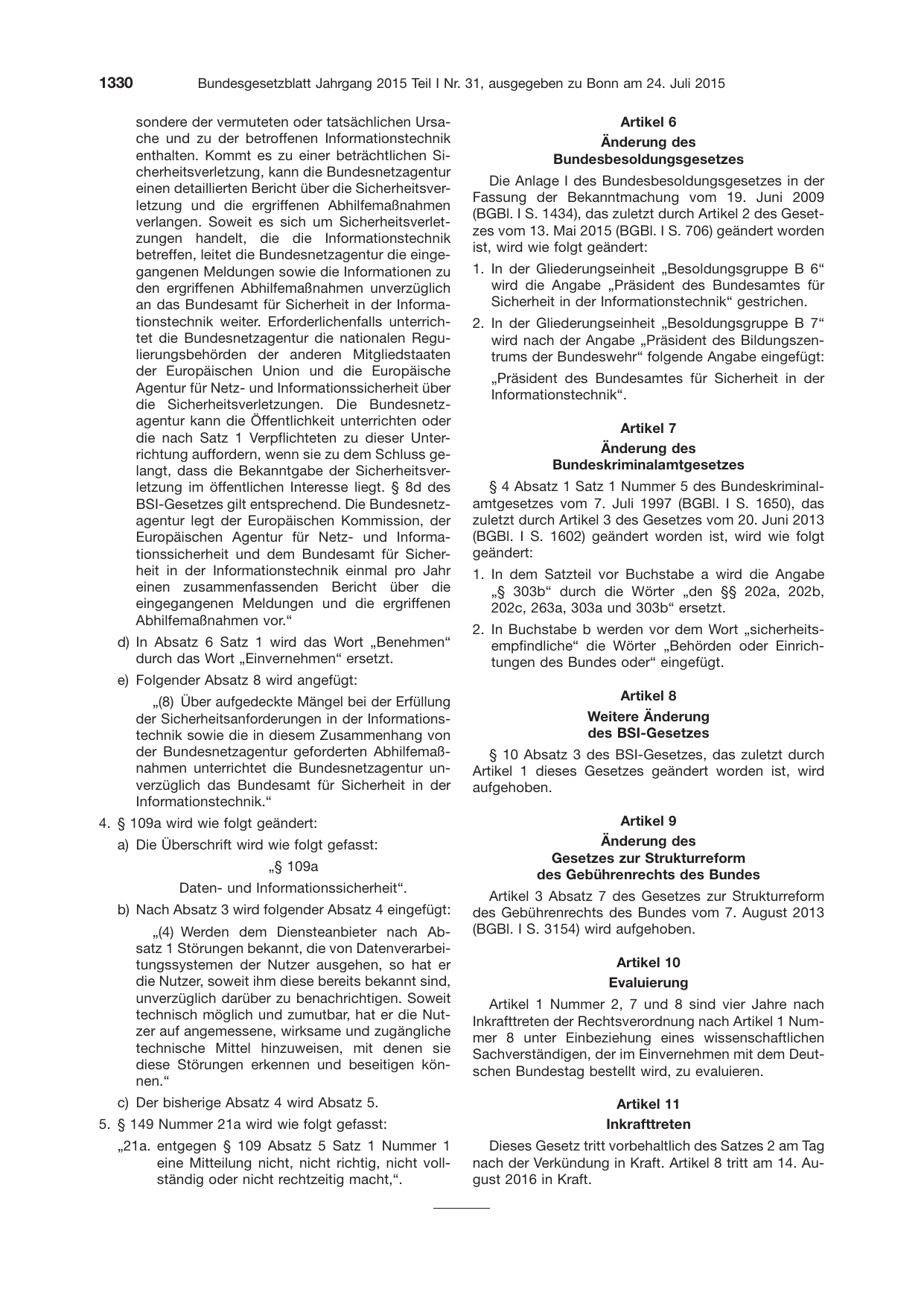 BGBl. 2015, Seite 1330 — Originalseite als Abbildung
