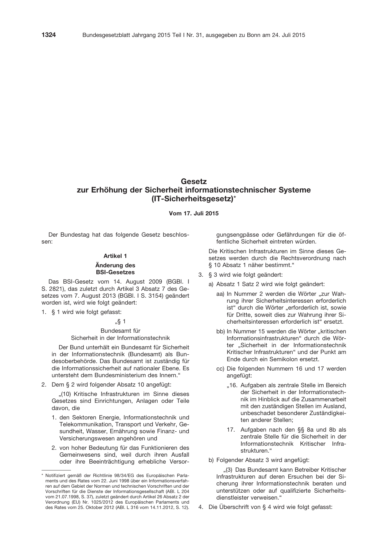 BGBl. 2015, Seite 1324 — Originalseite als Abbildung