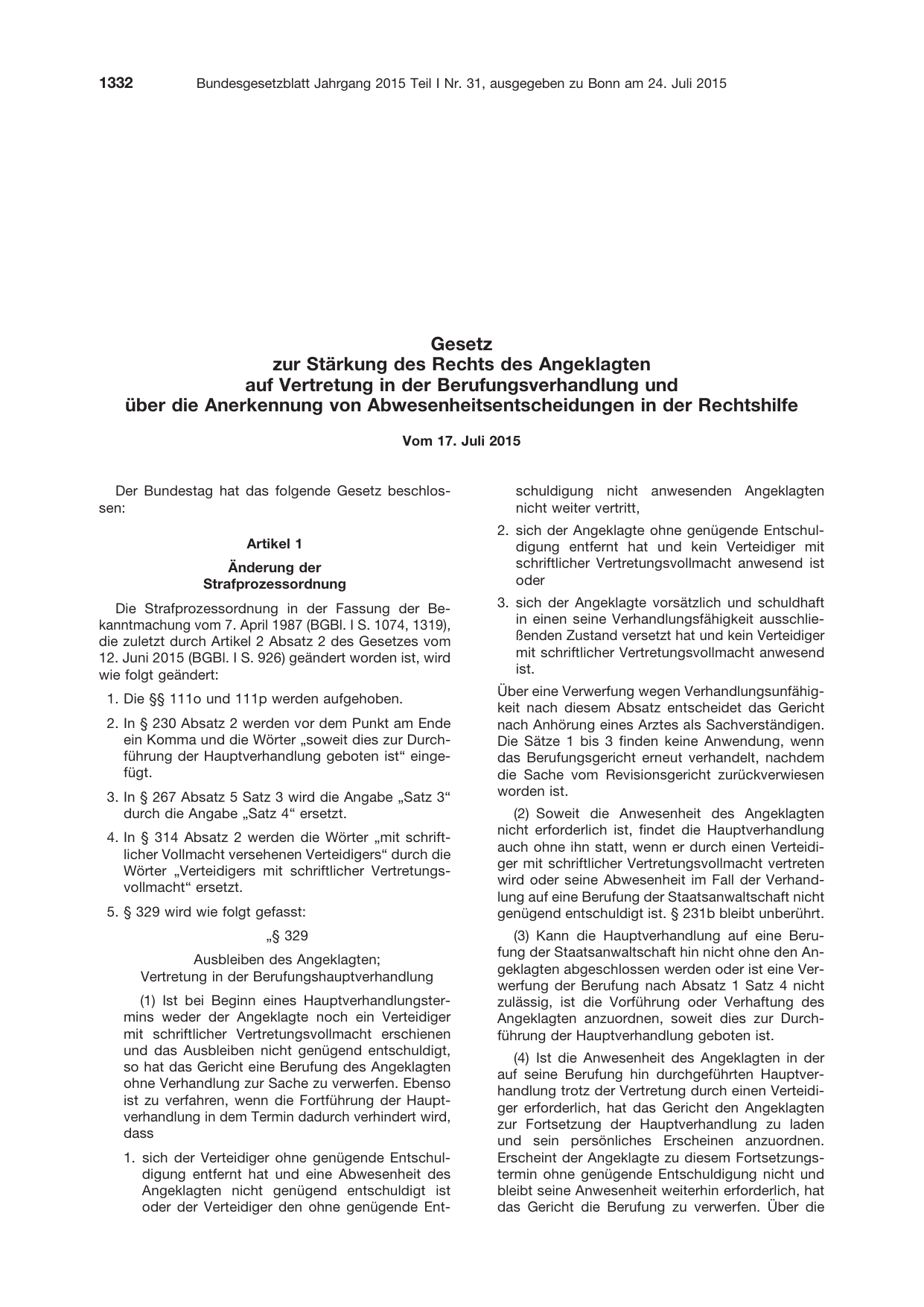 BGBl. 2015, Seite 1332 — Originalseite als Abbildung