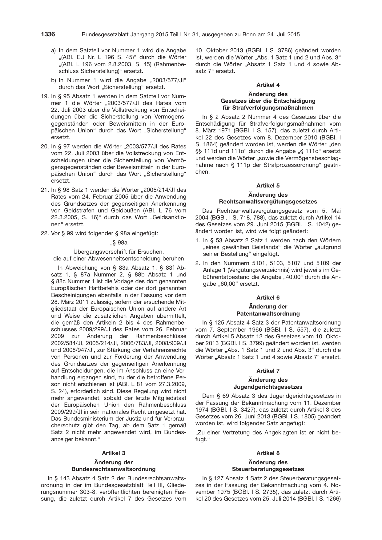 BGBl. 2015, Seite 1336 — Originalseite als Abbildung