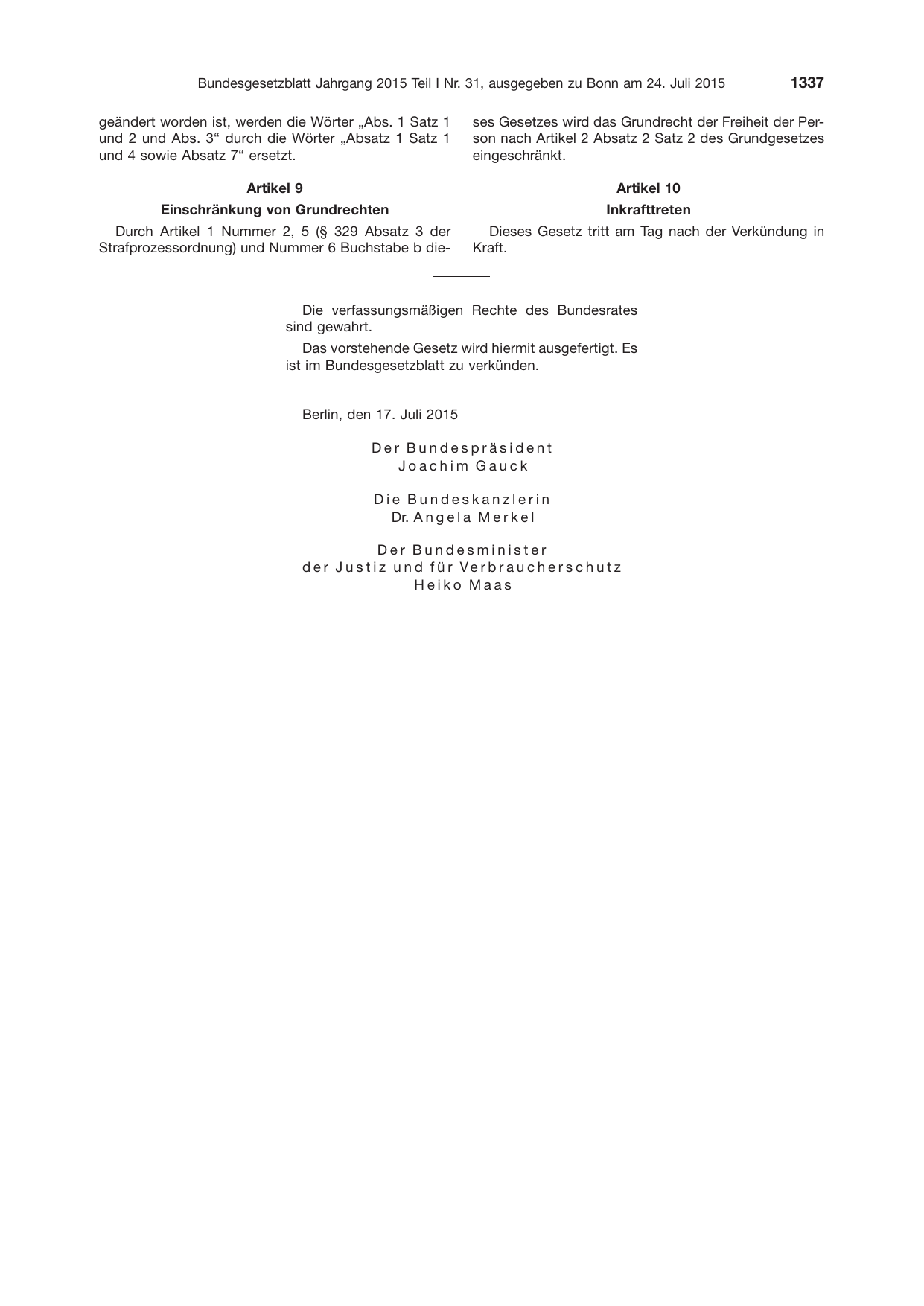 BGBl. 2015, Seite 1337 — Originalseite als Abbildung