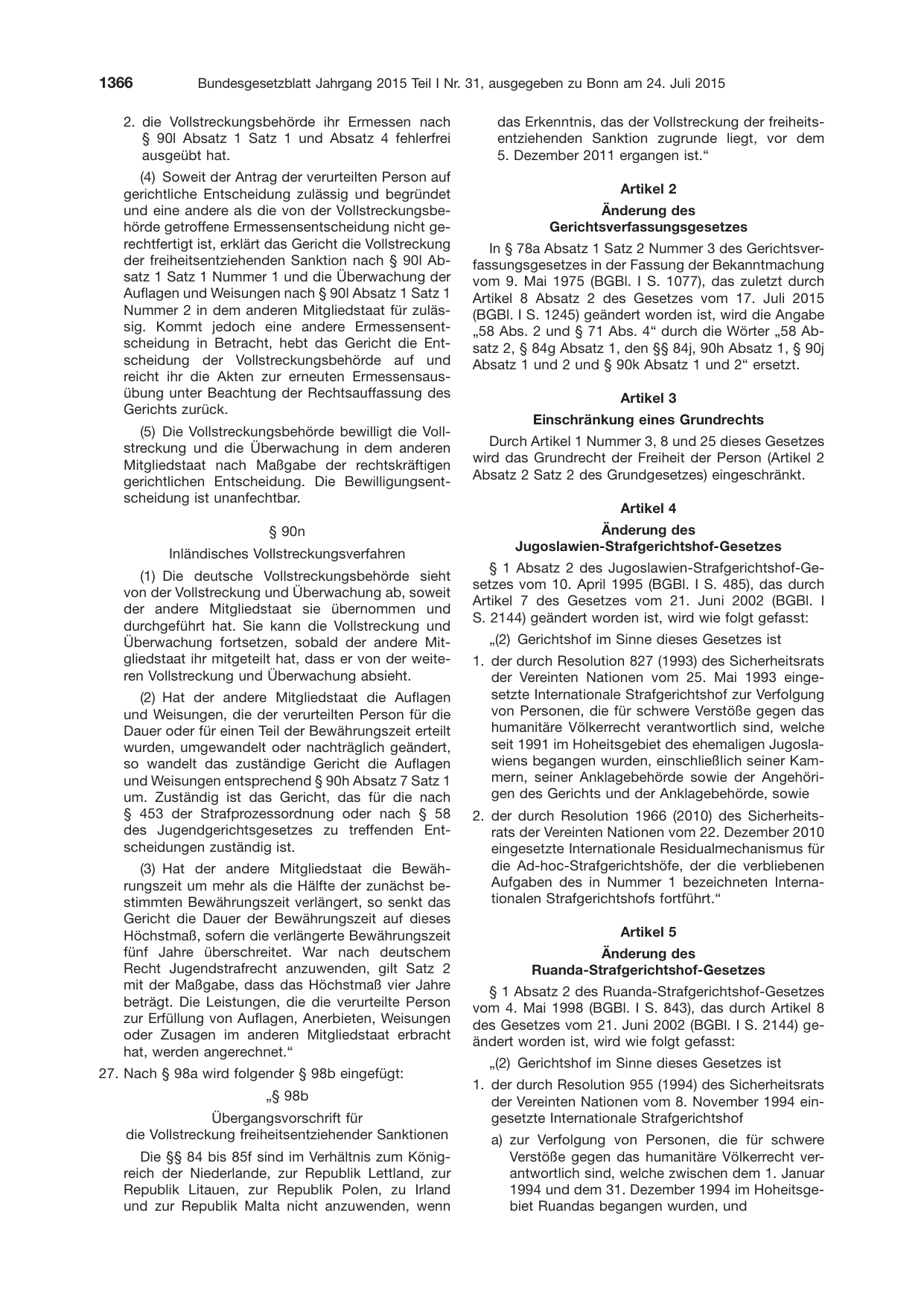BGBl. 2015, Seite 1366 — Originalseite als Abbildung