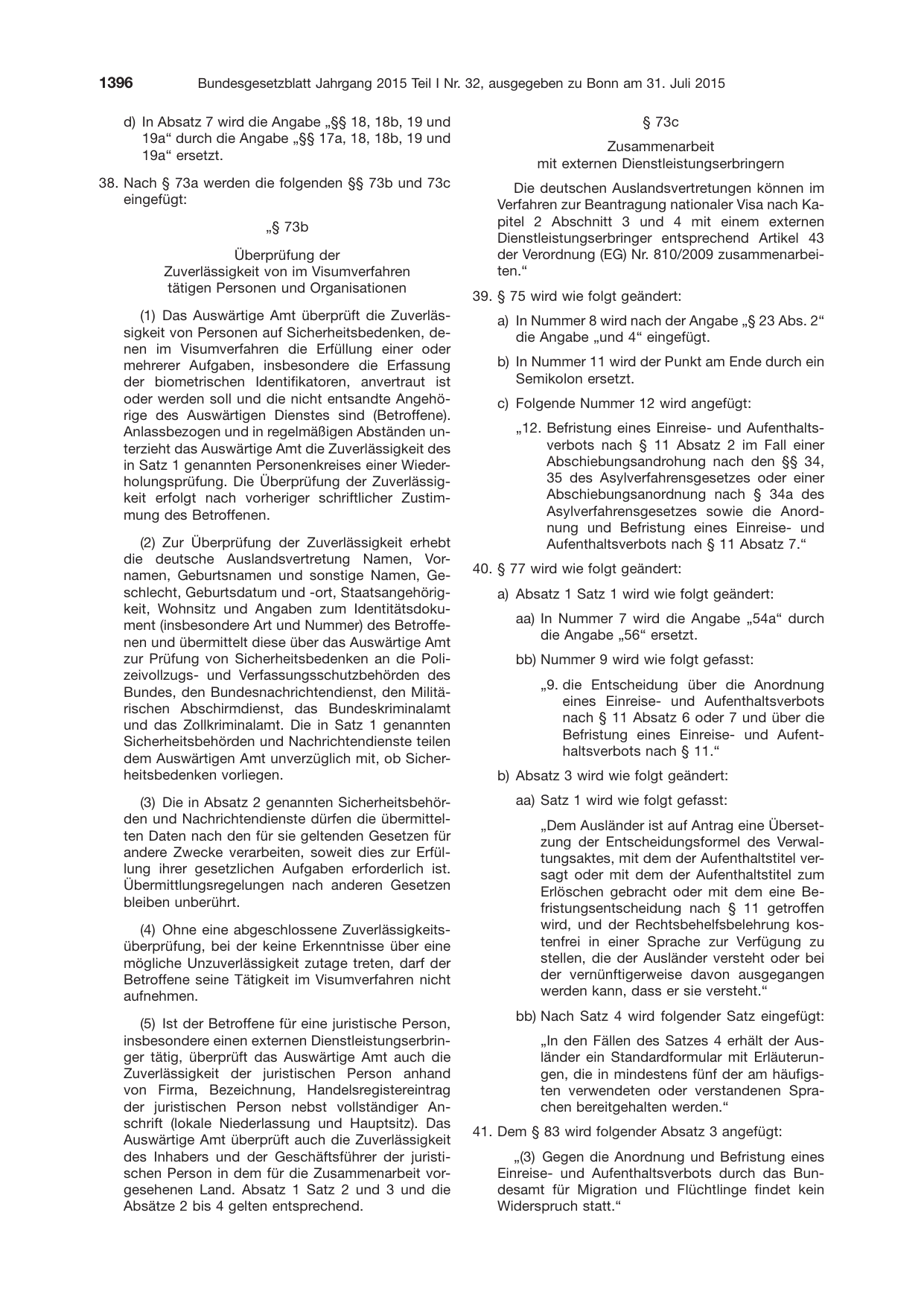 BGBl. 2015, Seite 1396 — Originalseite als Abbildung