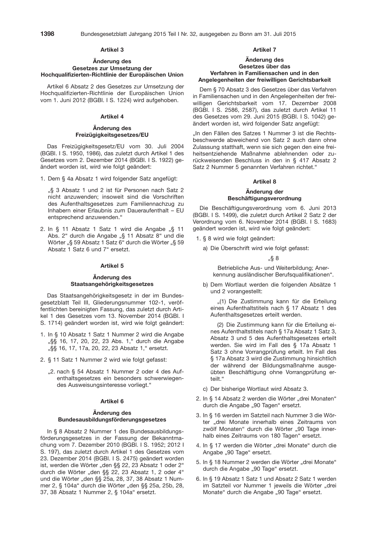 BGBl. 2015, Seite 1398 — Originalseite als Abbildung