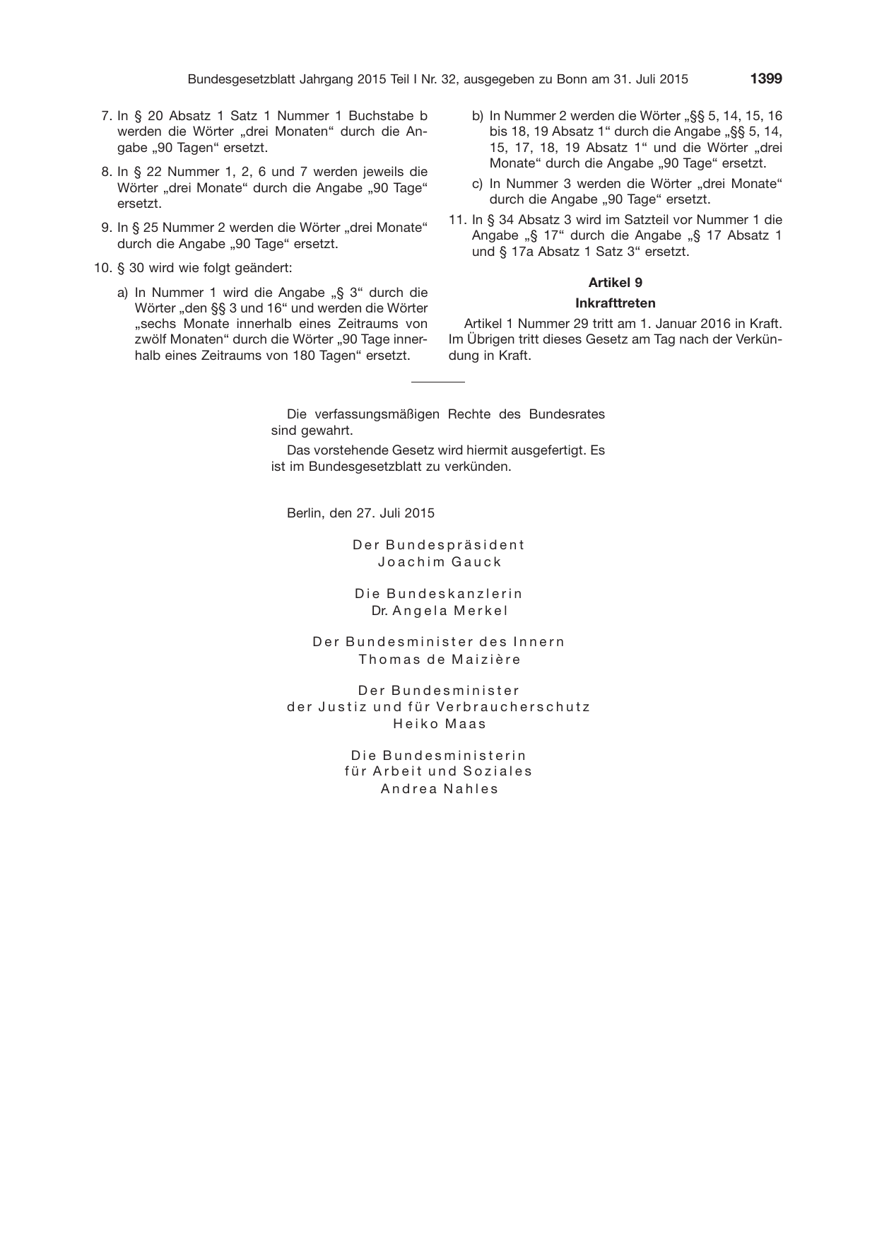 BGBl. 2015, Seite 1399 — Originalseite als Abbildung