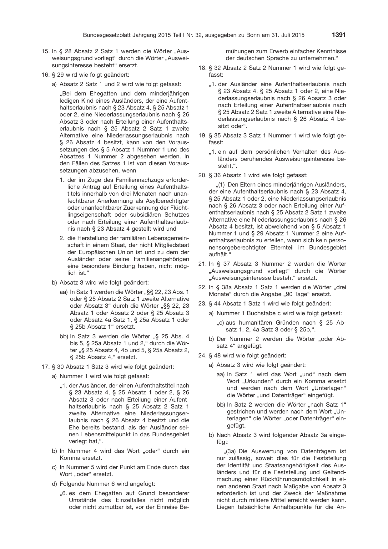 BGBl. 2015, Seite 1391 — Originalseite als Abbildung