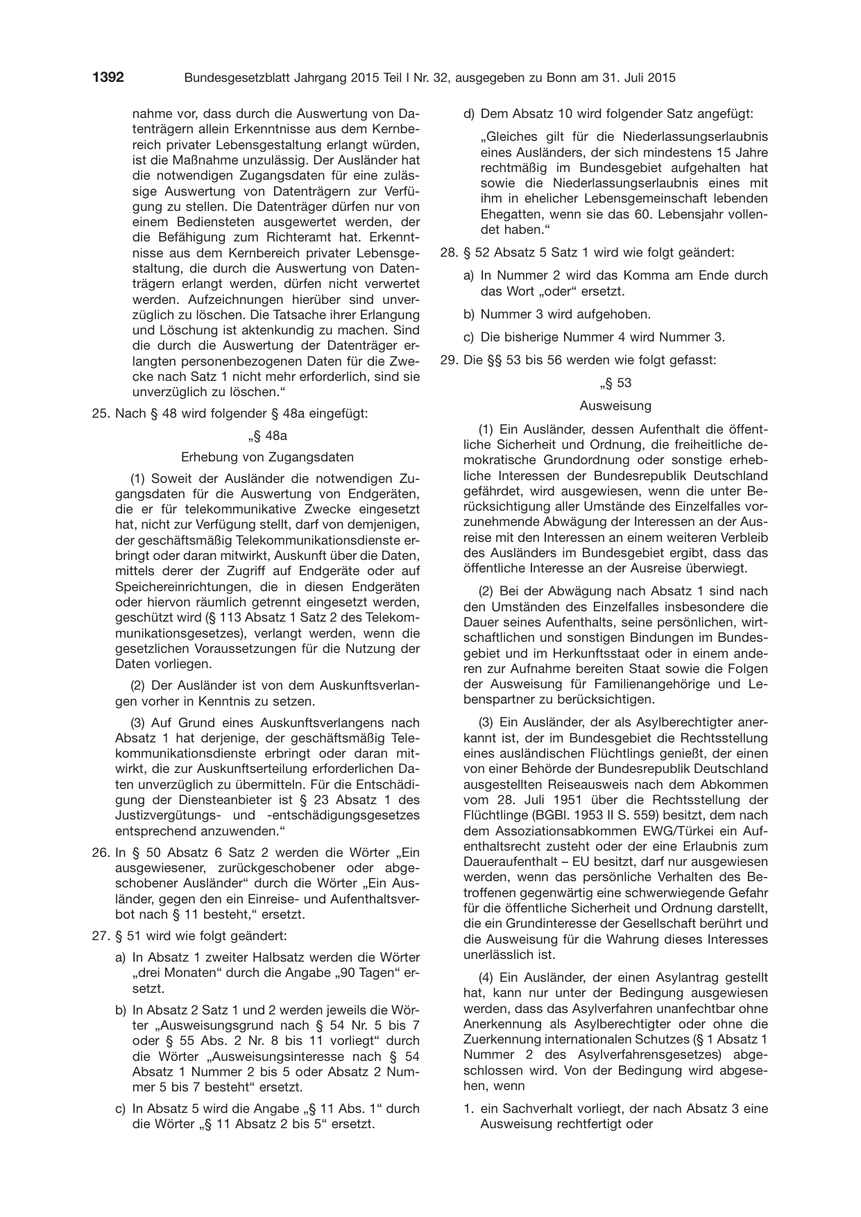 BGBl. 2015, Seite 1392 — Originalseite als Abbildung