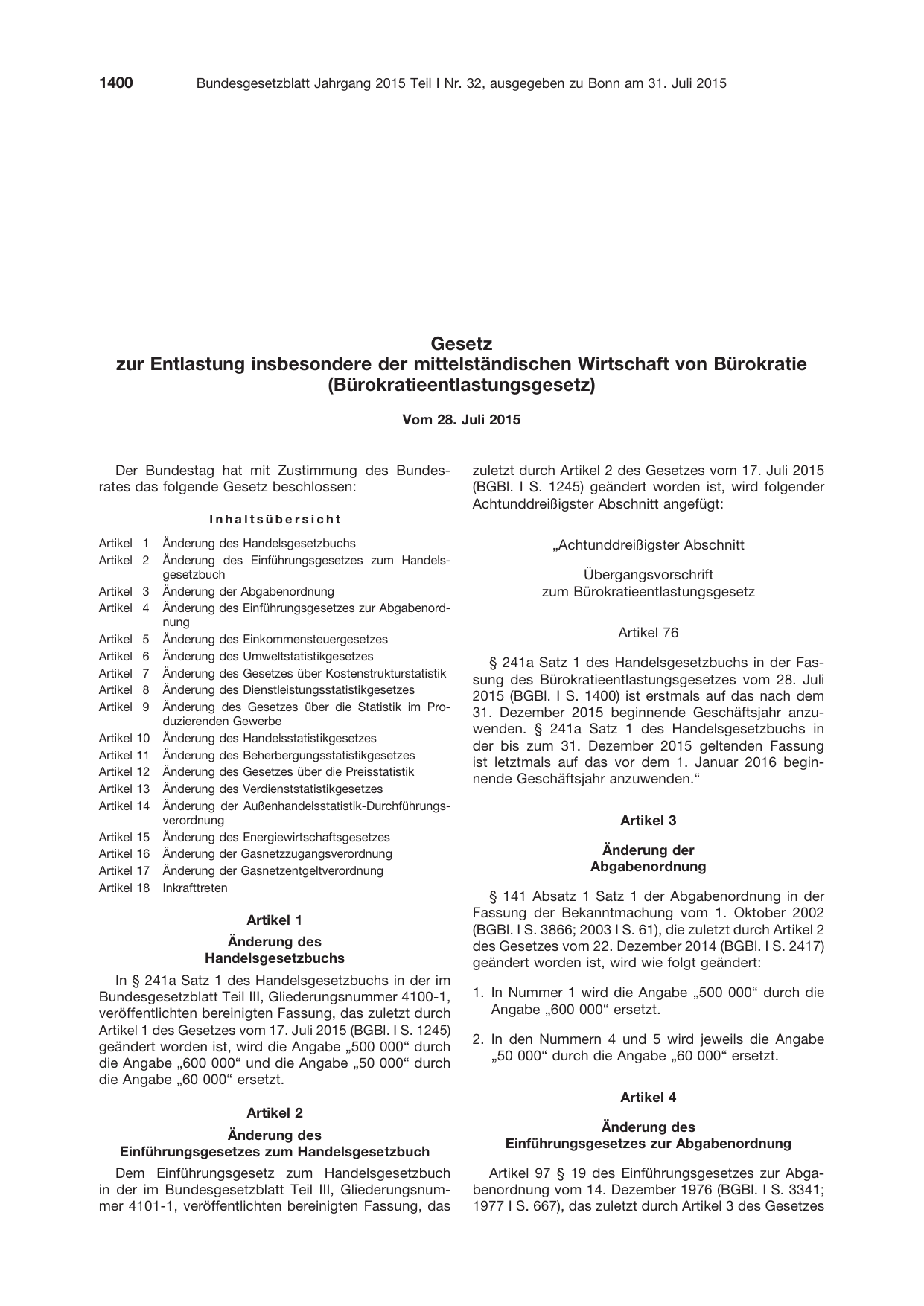 BGBl. 2015, Seite 1400 — Originalseite als Abbildung
