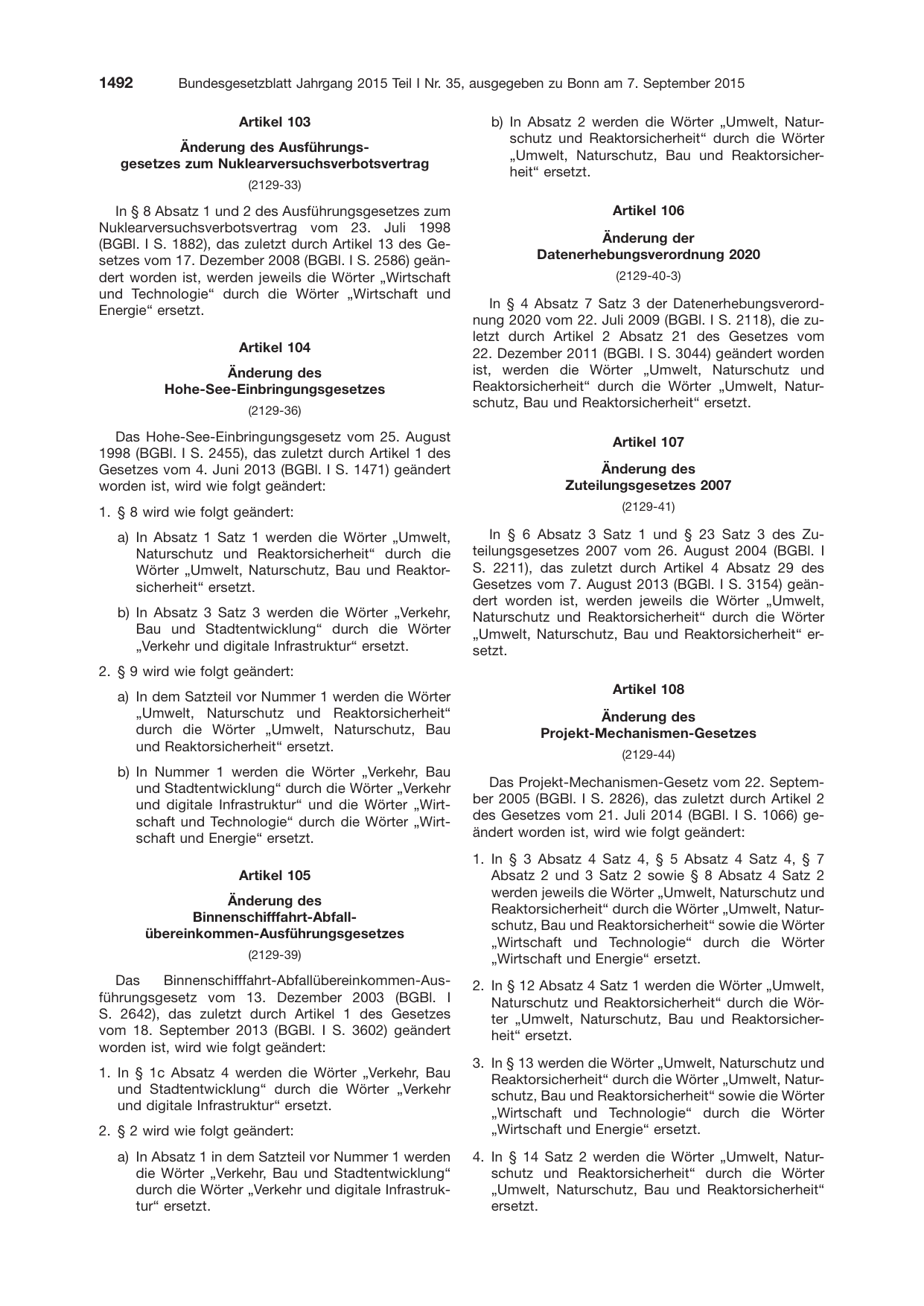 BGBl. 2015, Seite 1492 — Originalseite als Abbildung