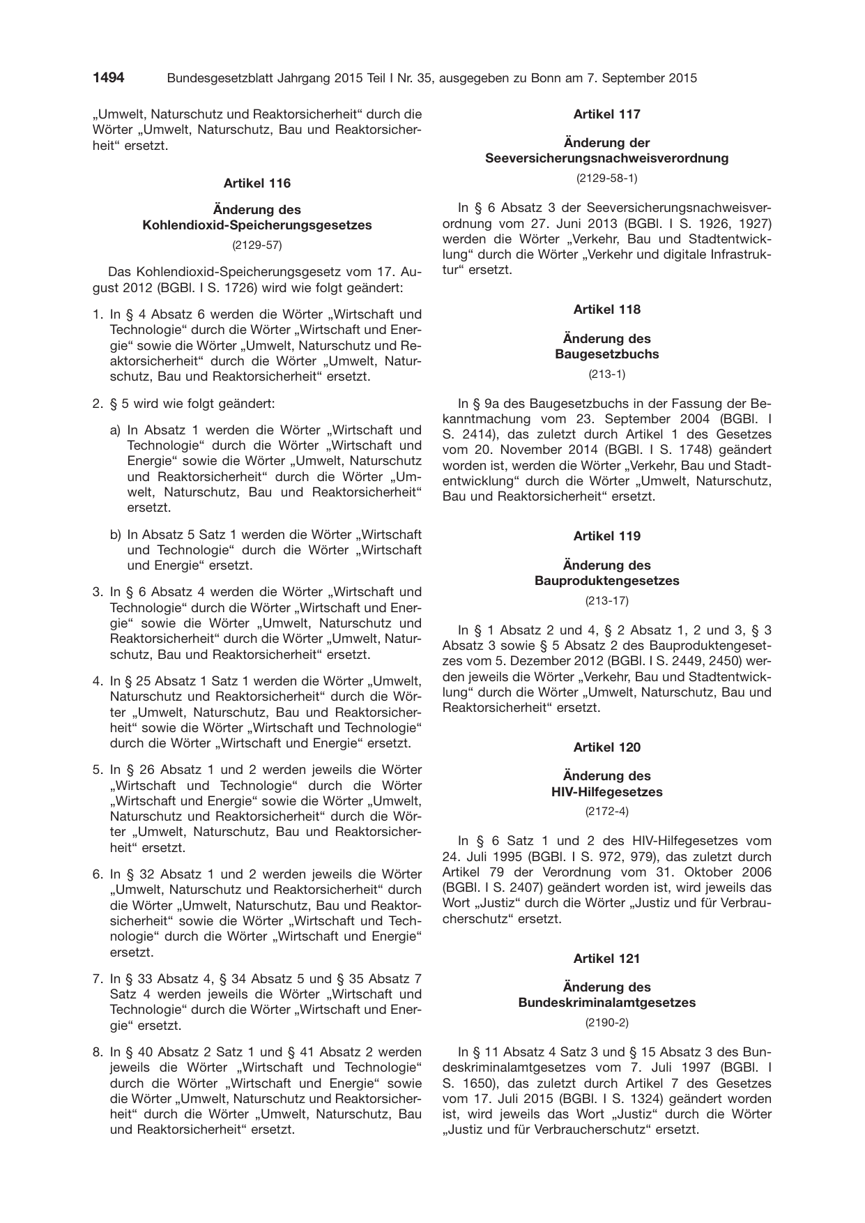 BGBl. 2015, Seite 1494 — Originalseite als Abbildung