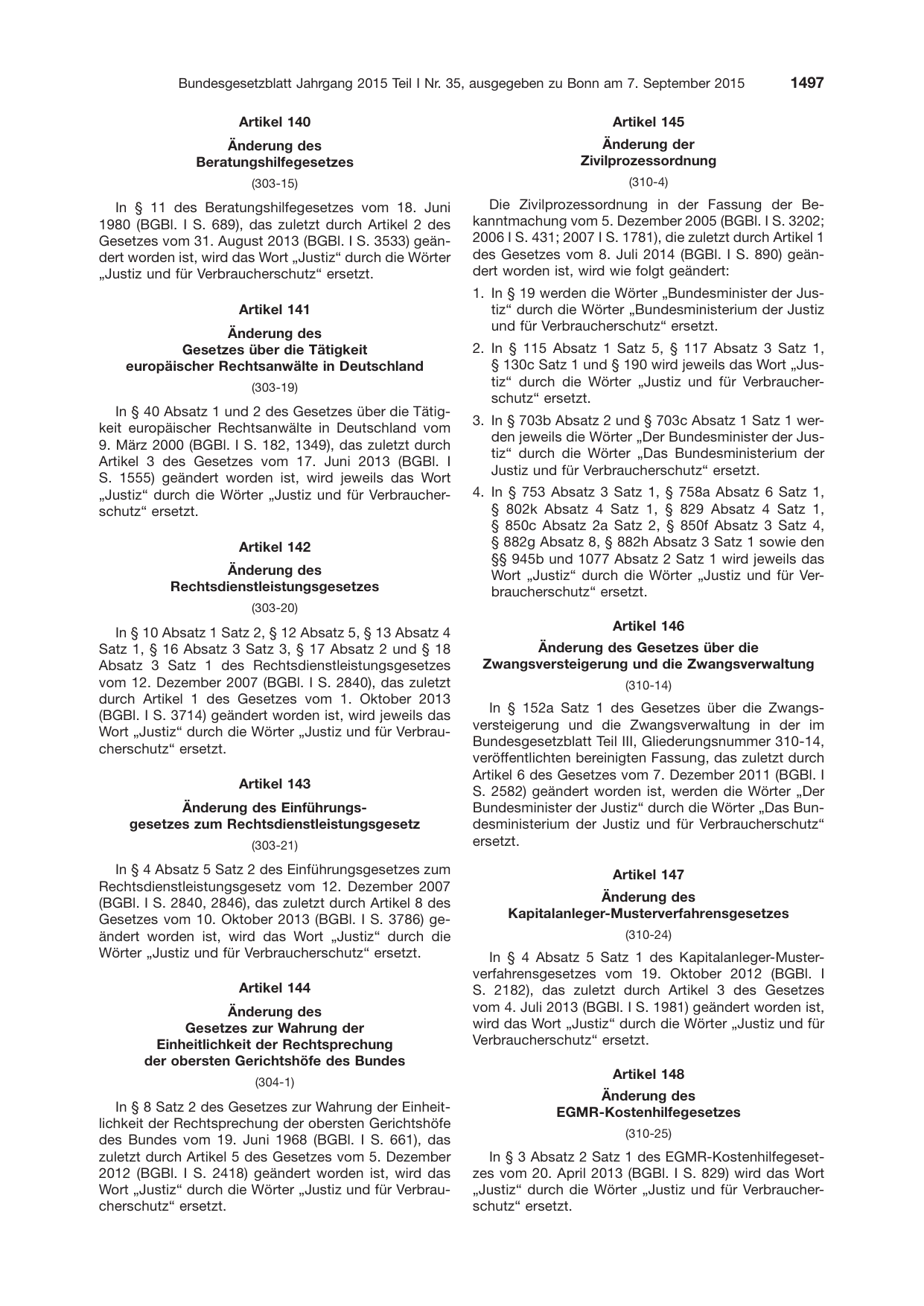 BGBl. 2015, Seite 1497 — Originalseite als Abbildung