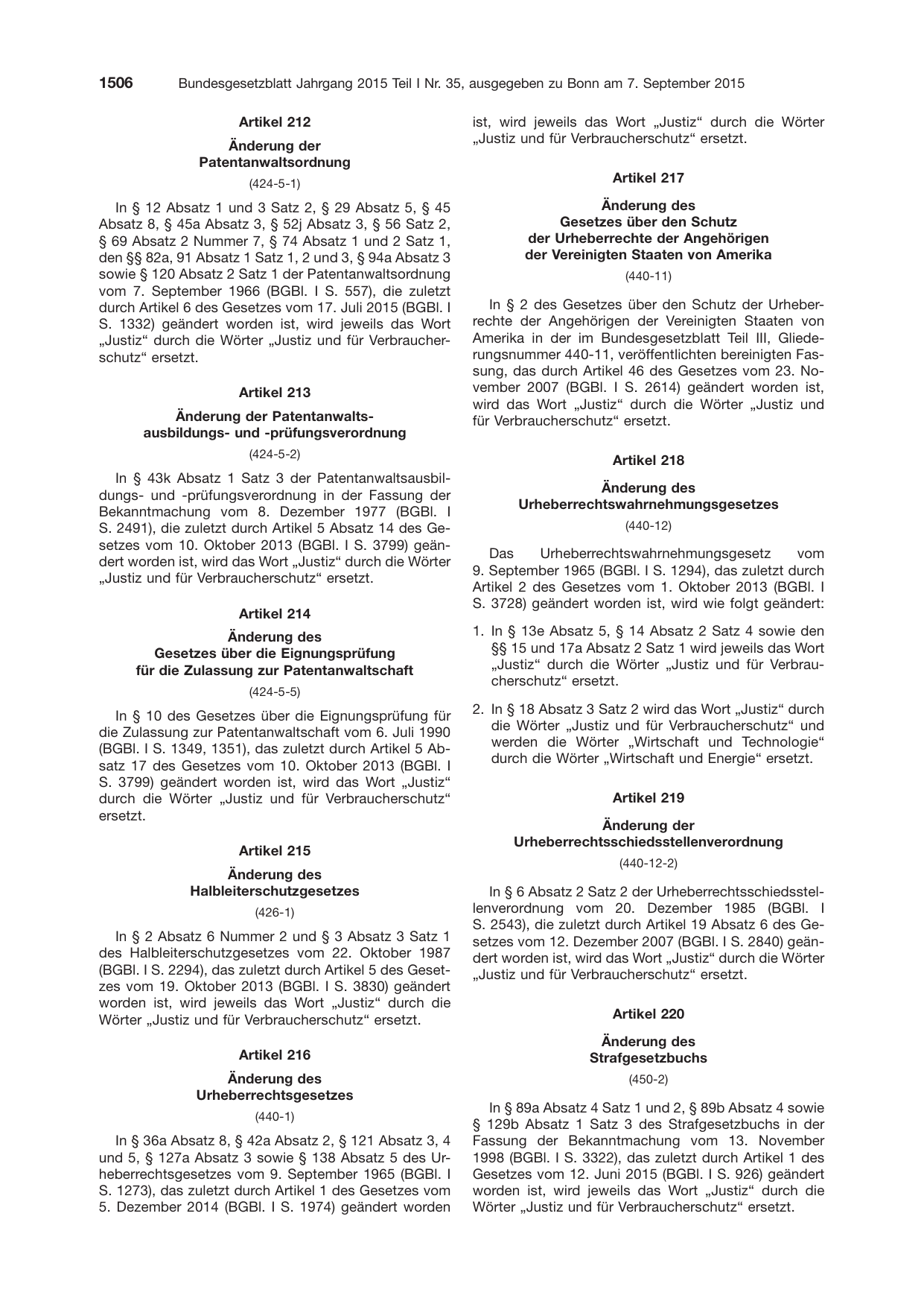 BGBl. 2015, Seite 1506 — Originalseite als Abbildung