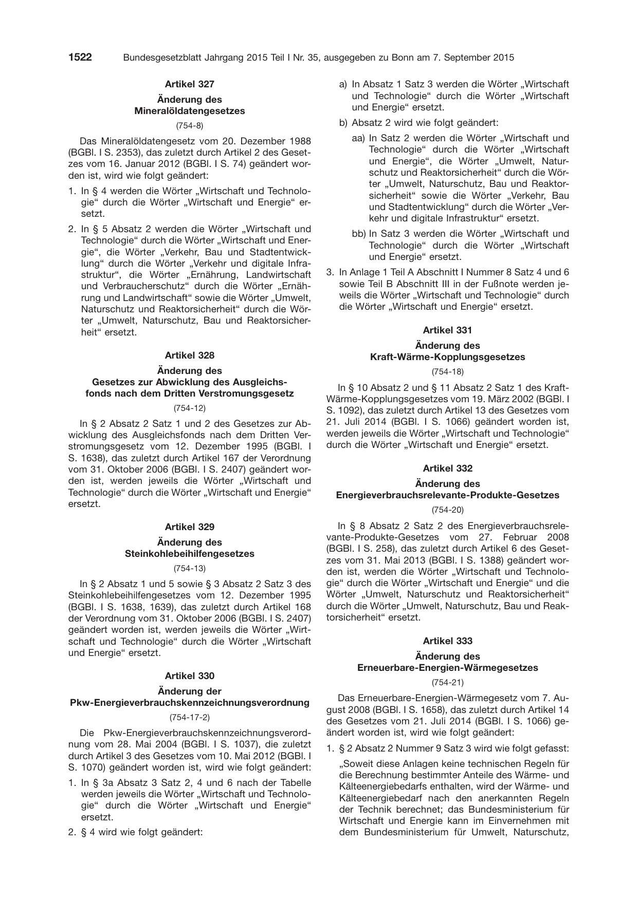 BGBl. 2015, Seite 1522 — Originalseite als Abbildung