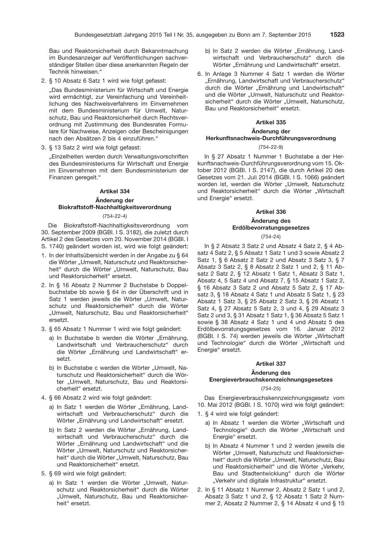 BGBl. 2015, Seite 1523 — Originalseite als Abbildung