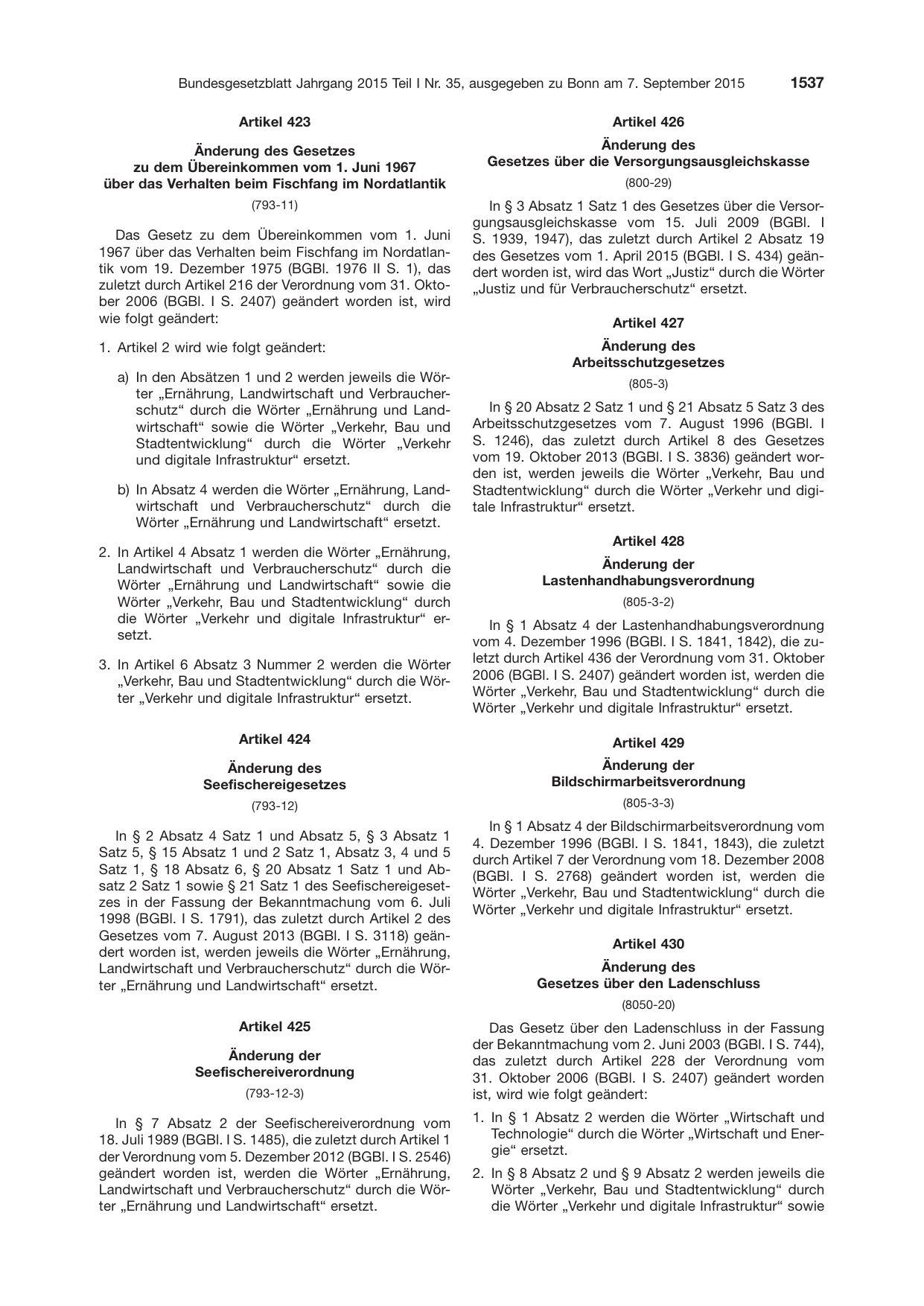 BGBl. 2015, Seite 1537 — Originalseite als Abbildung