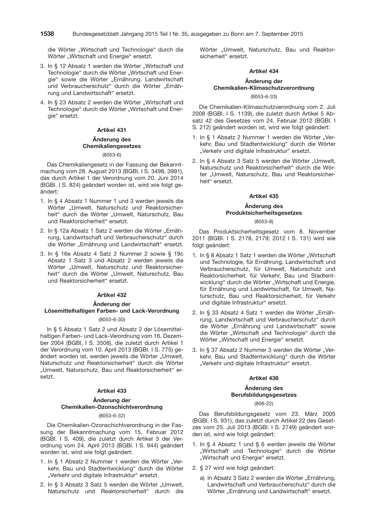 BGBl. 2015, Seite 1538 — Originalseite als Abbildung