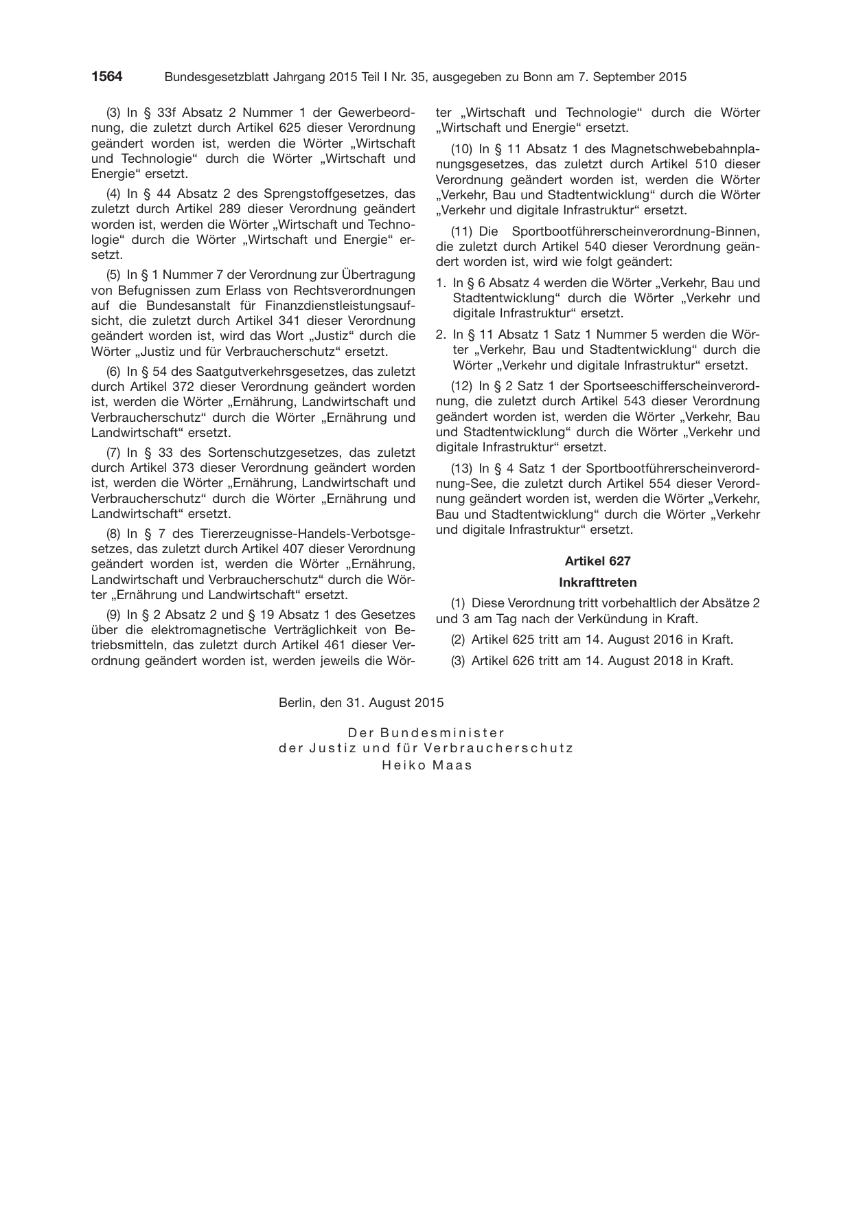 BGBl. 2015, Seite 1564 — Originalseite als Abbildung