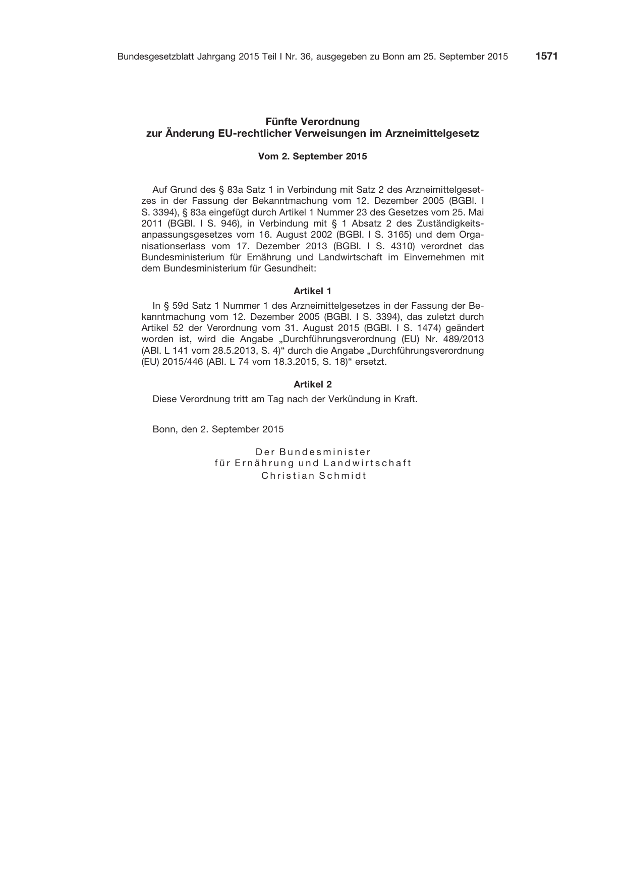 BGBl. 2015, Seite 1571 — Originalseite als Abbildung