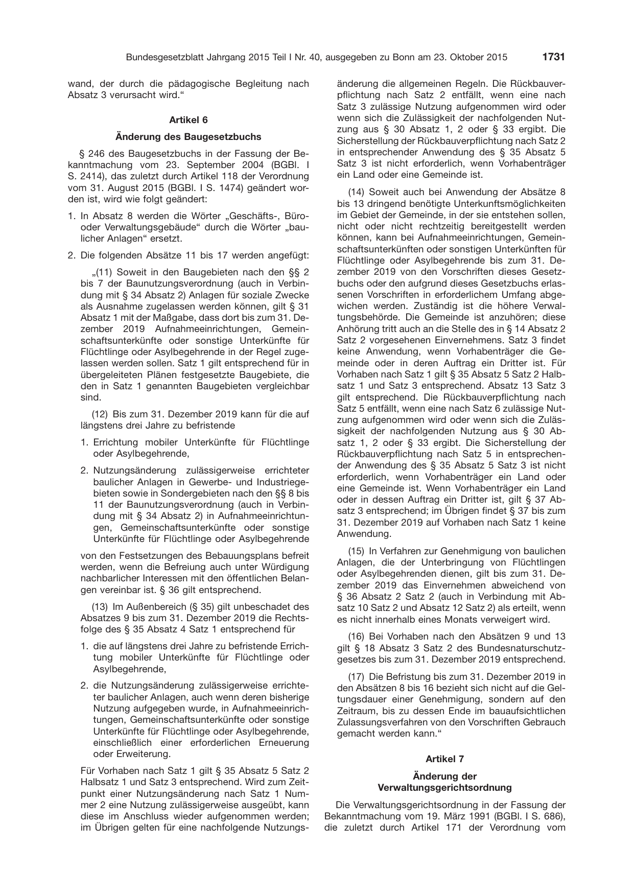BGBl. 2015, Seite 1731 — Originalseite als Abbildung