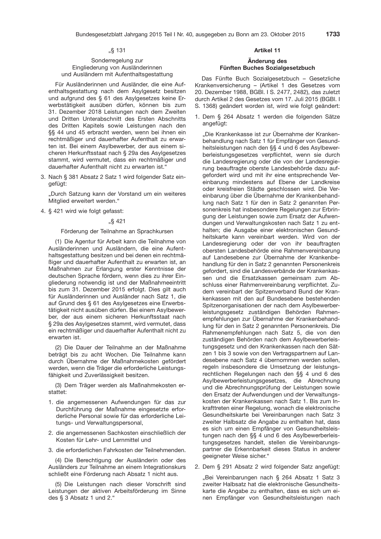 BGBl. 2015, Seite 1733 — Originalseite als Abbildung