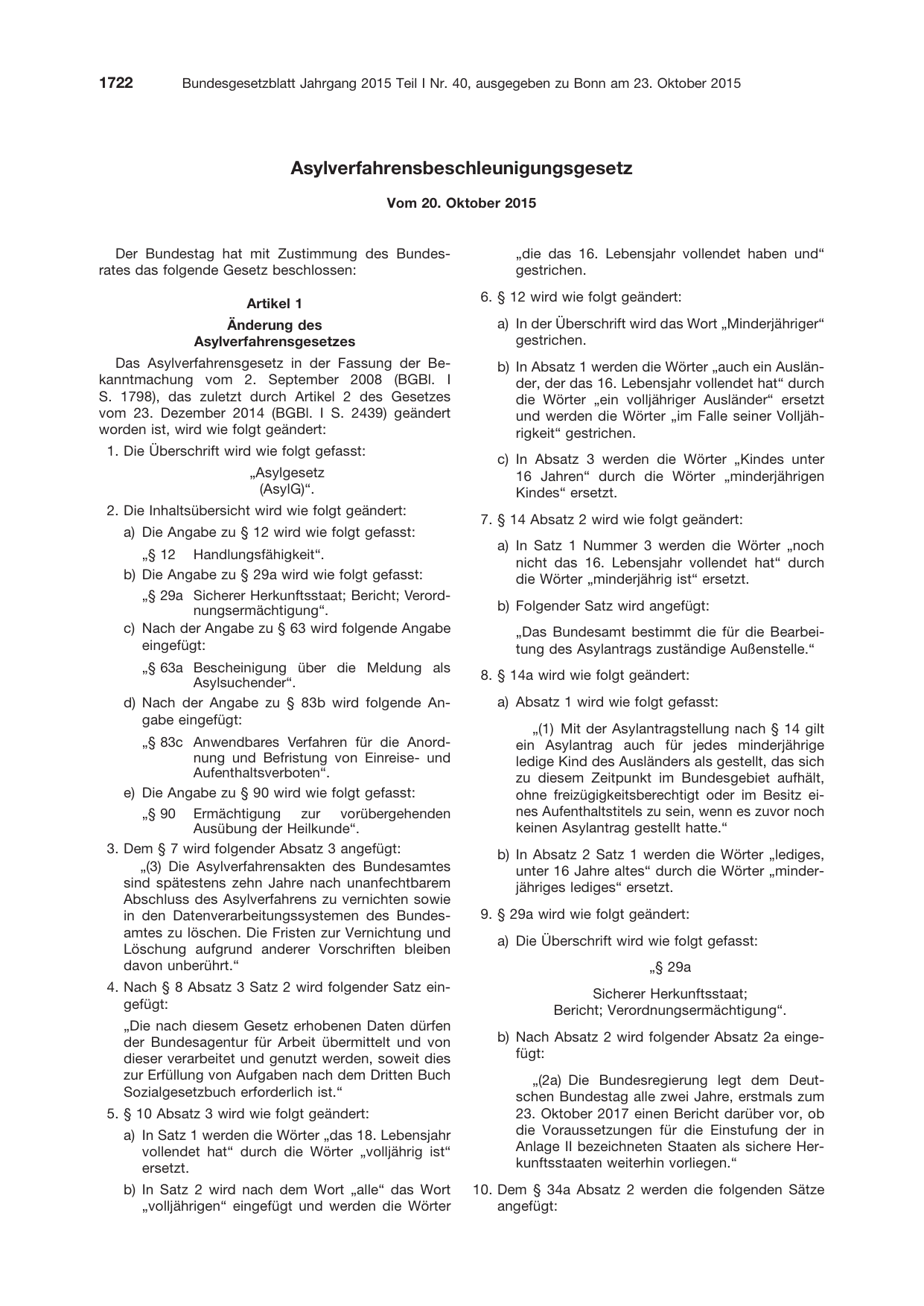 BGBl. 2015, Seite 1722 — Originalseite als Abbildung