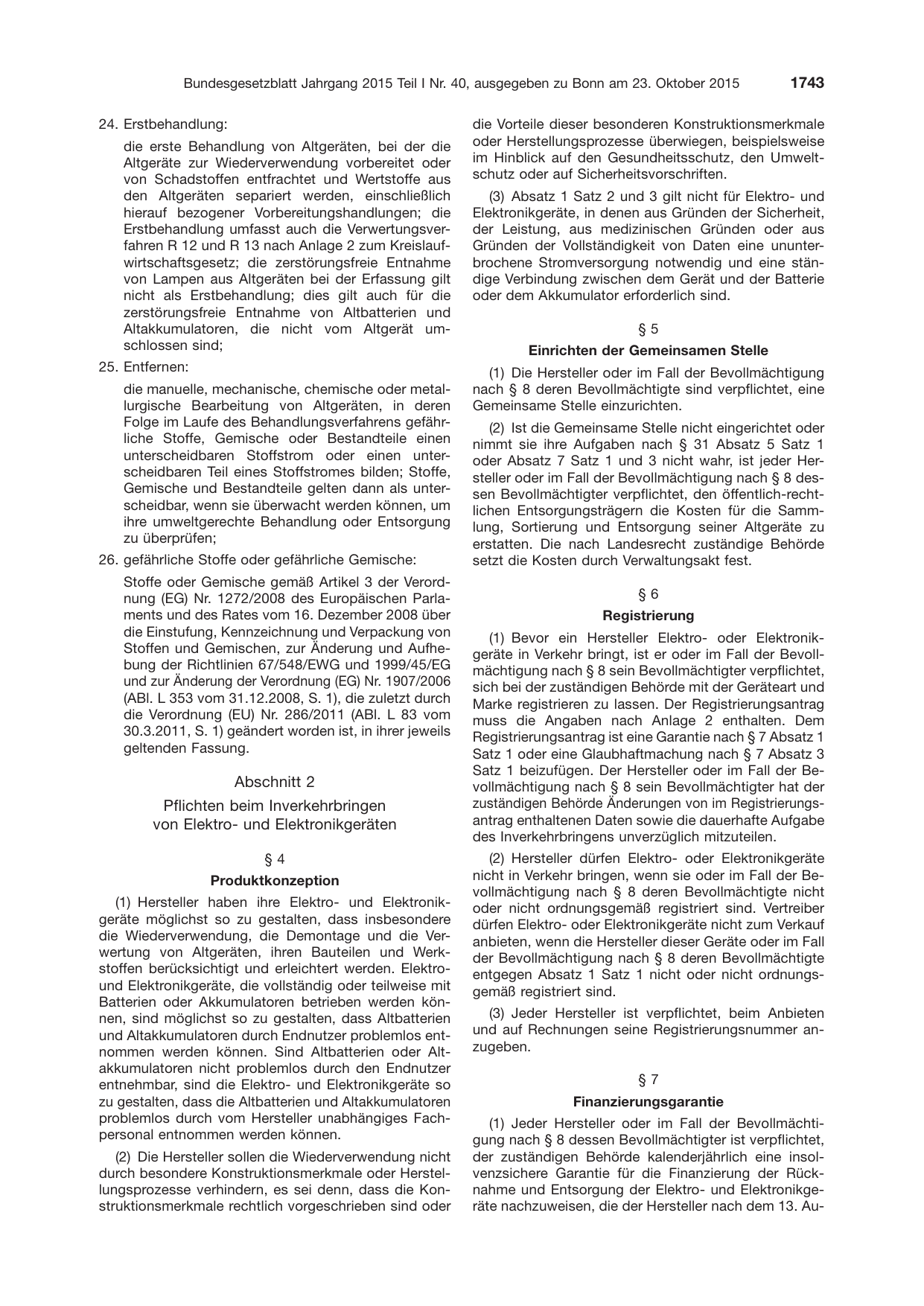 BGBl. 2015, Seite 1743 — Originalseite als Abbildung