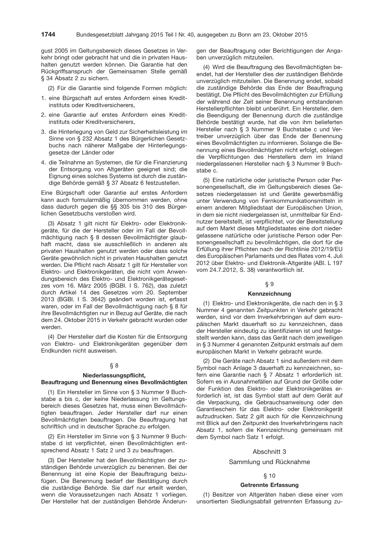 BGBl. 2015, Seite 1744 — Originalseite als Abbildung