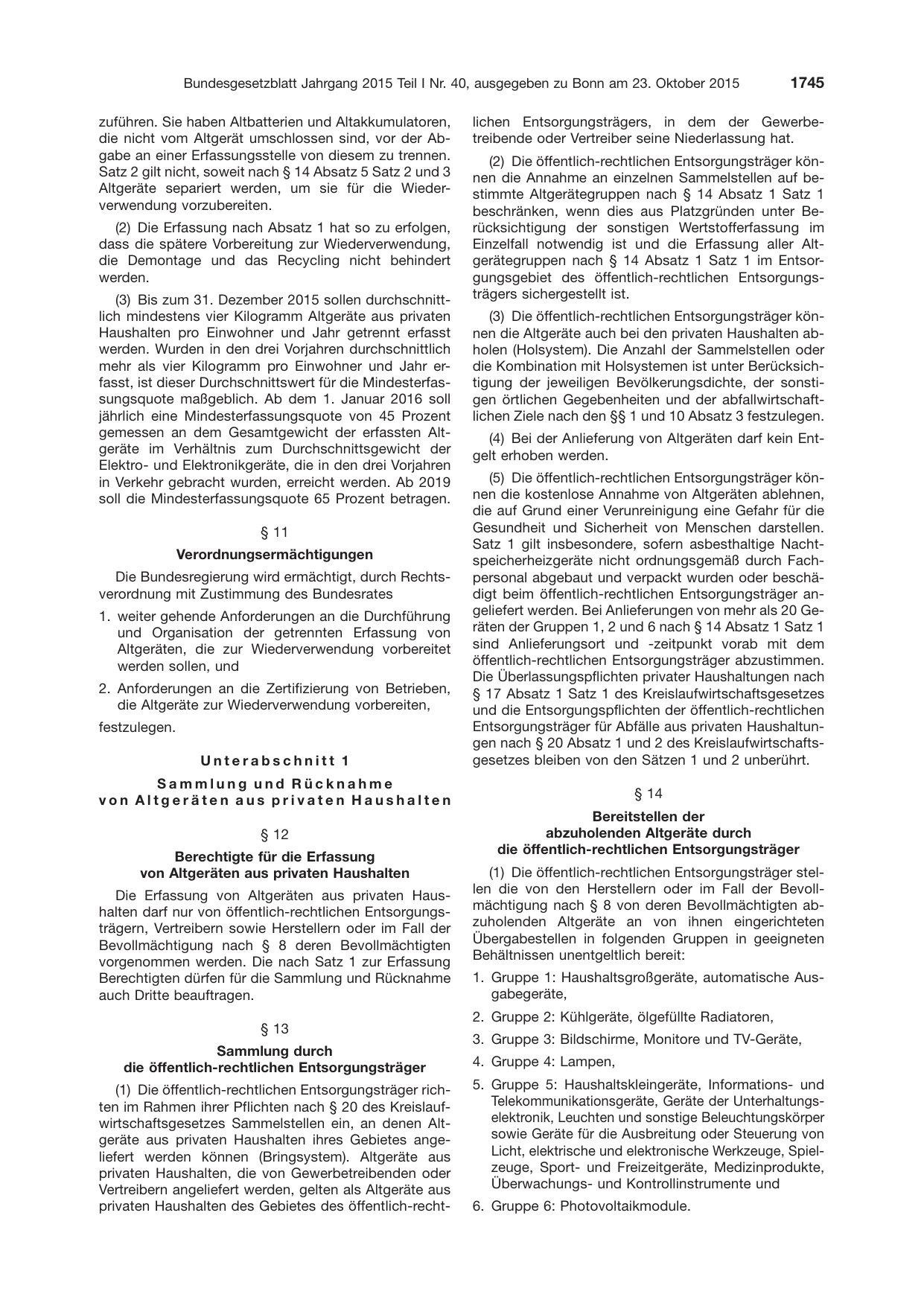 BGBl. 2015, Seite 1745 — Originalseite als Abbildung